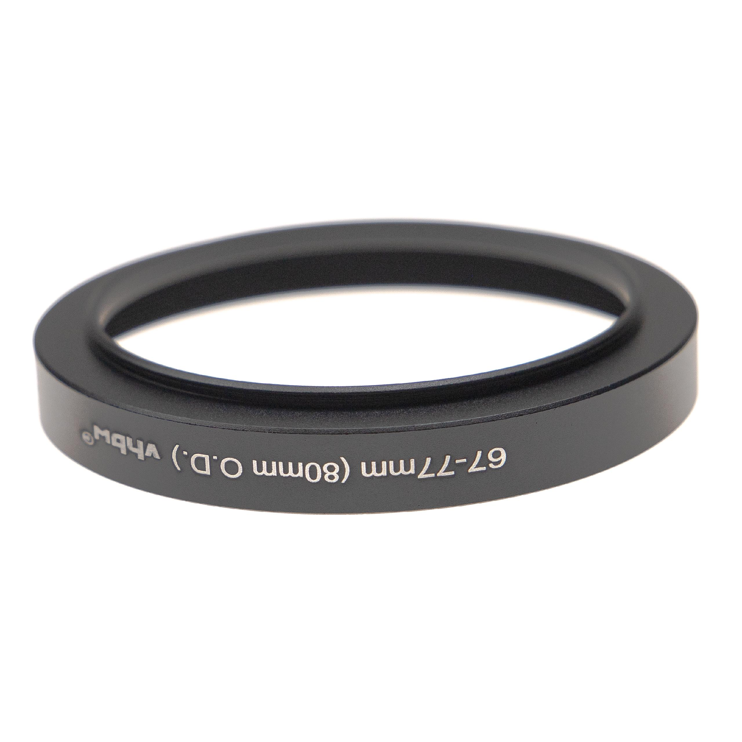 Ein schwarzer Step-Up-Ring für ein Kameraobjektiv. Text: 67-77mm (80mm O.D.) vhbw.