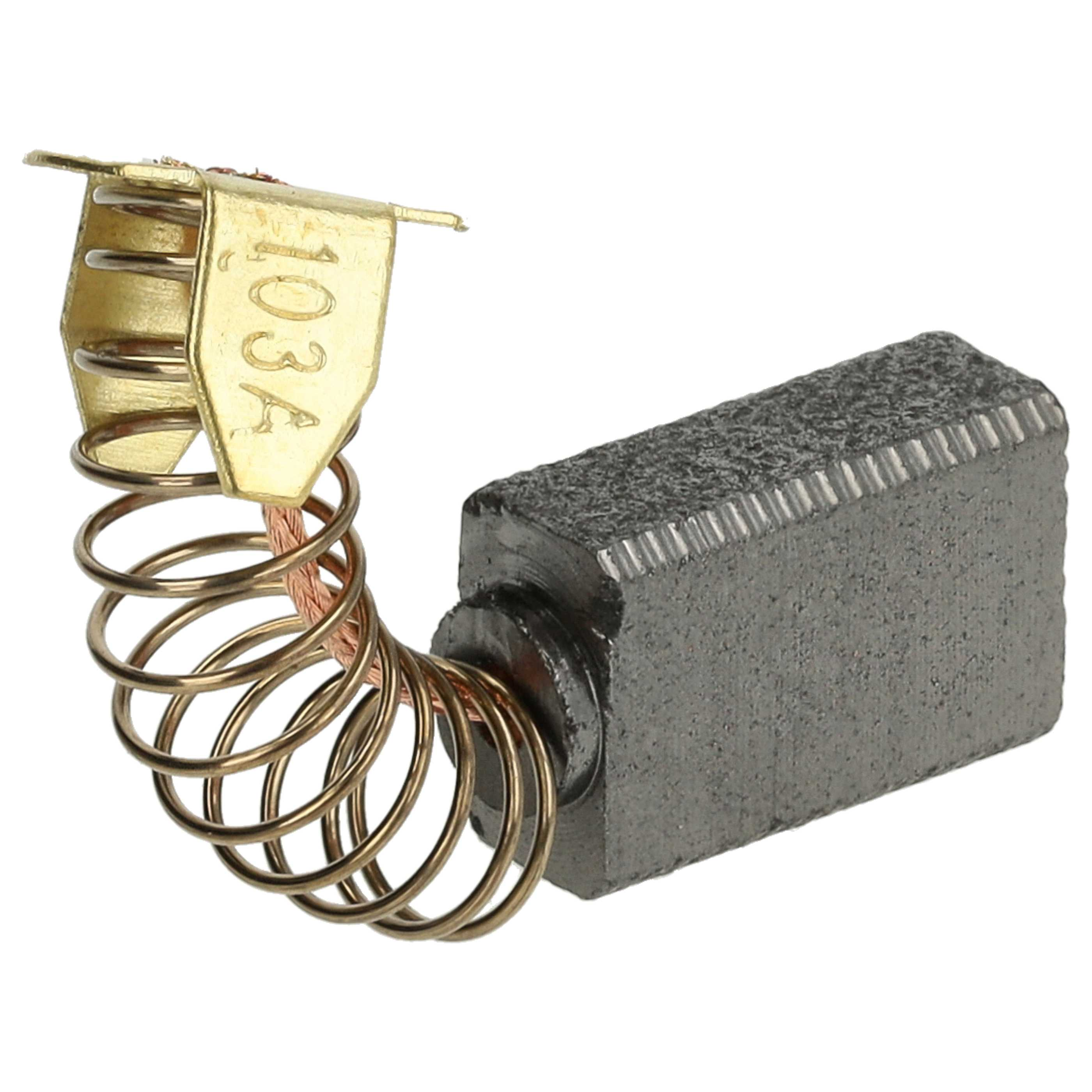 Kohlebürstenanordnung mit Feder und Metallhalterung mit der Aufschrift 103A. Die Bürste ist dunkelgrau.