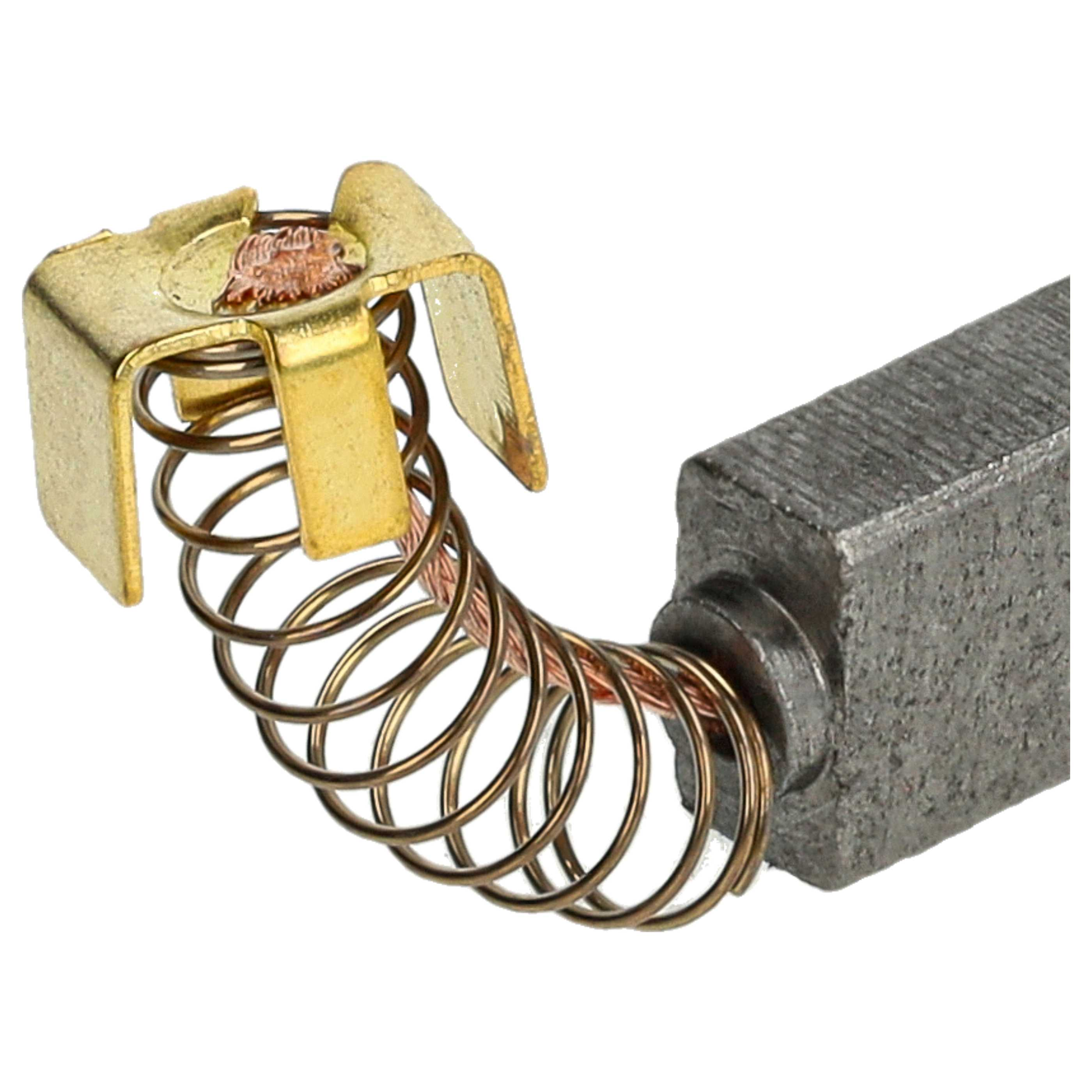 Eine metallische Komponente mit einer goldfarbenen Halterung, einer kupferfarbenen Feder und einem grauen, rechteckigen Block.