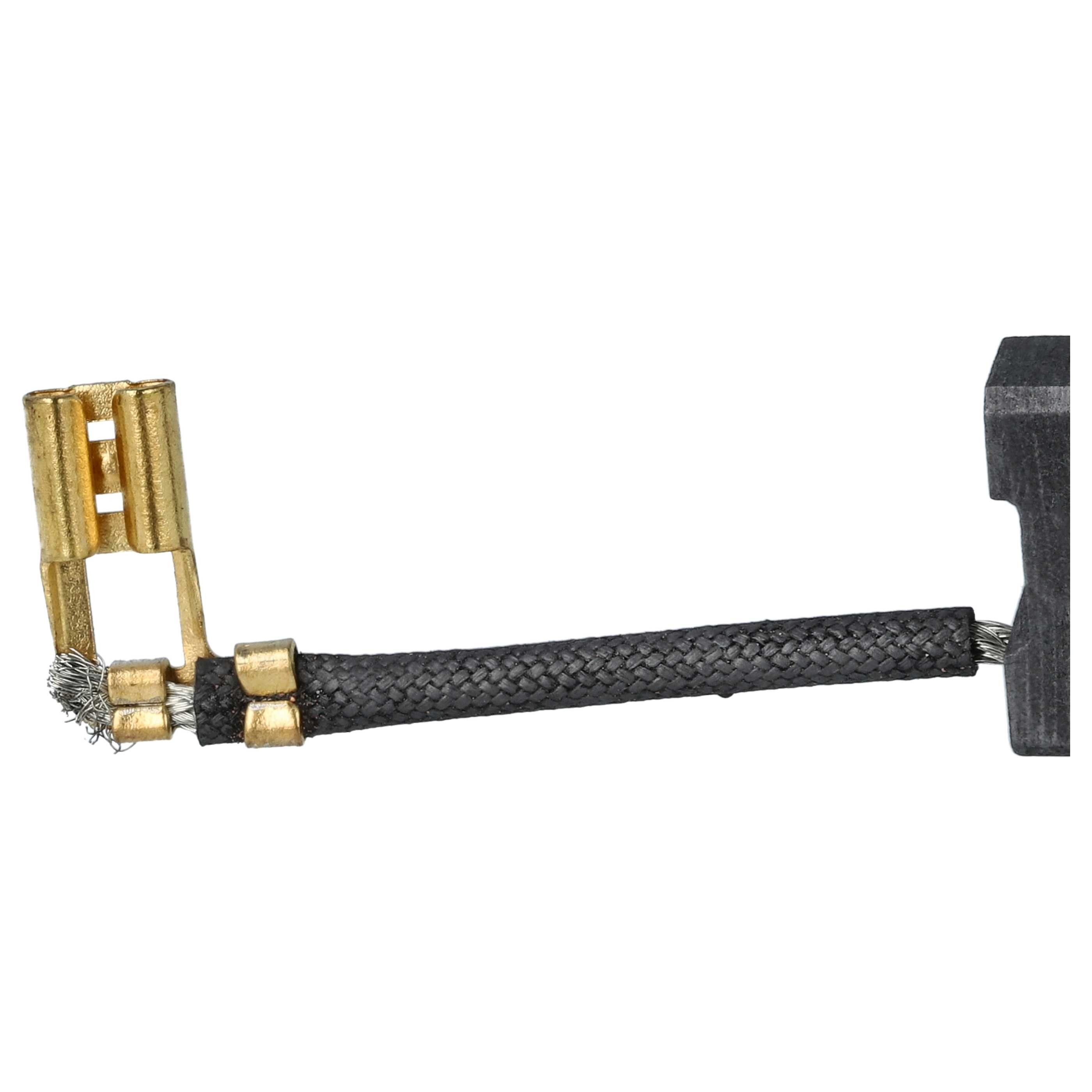 Nahaufnahme eines Teils. Es hat einen goldfarbenen Stecker mit Draht und ein schwarzes geflochtenes Kabel an einem schwarzen Block.