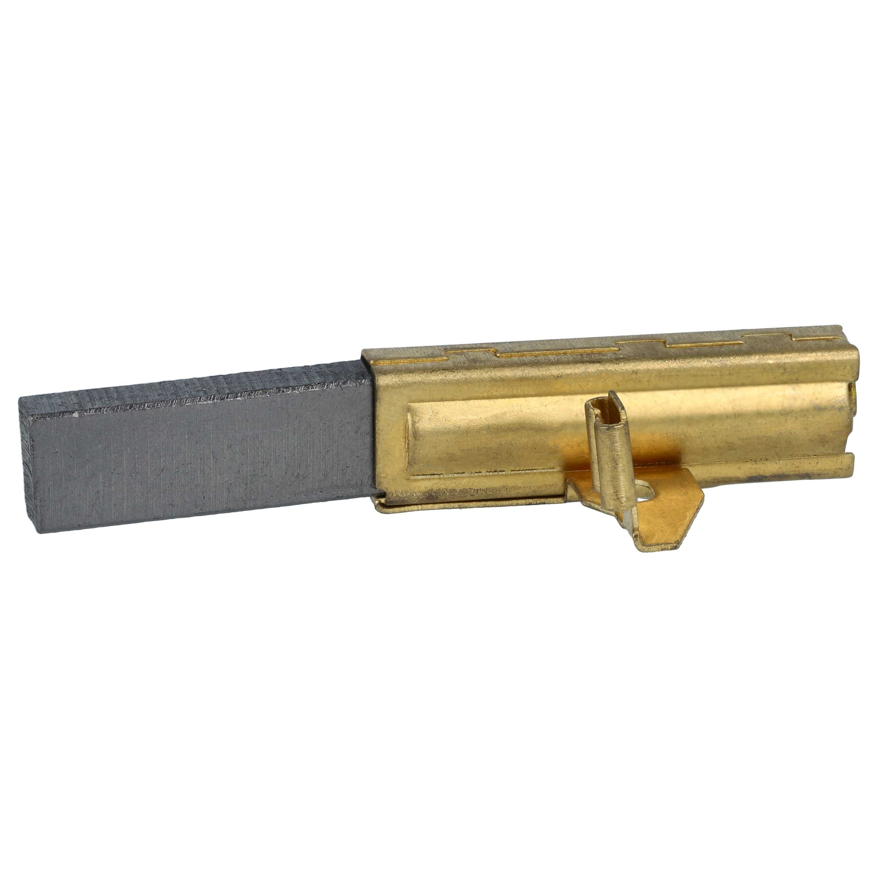 Nahaufnahme einer Metallbürste mit Messinghalter. Die Bürste ist dunkelgrau, der Halter goldfarben.