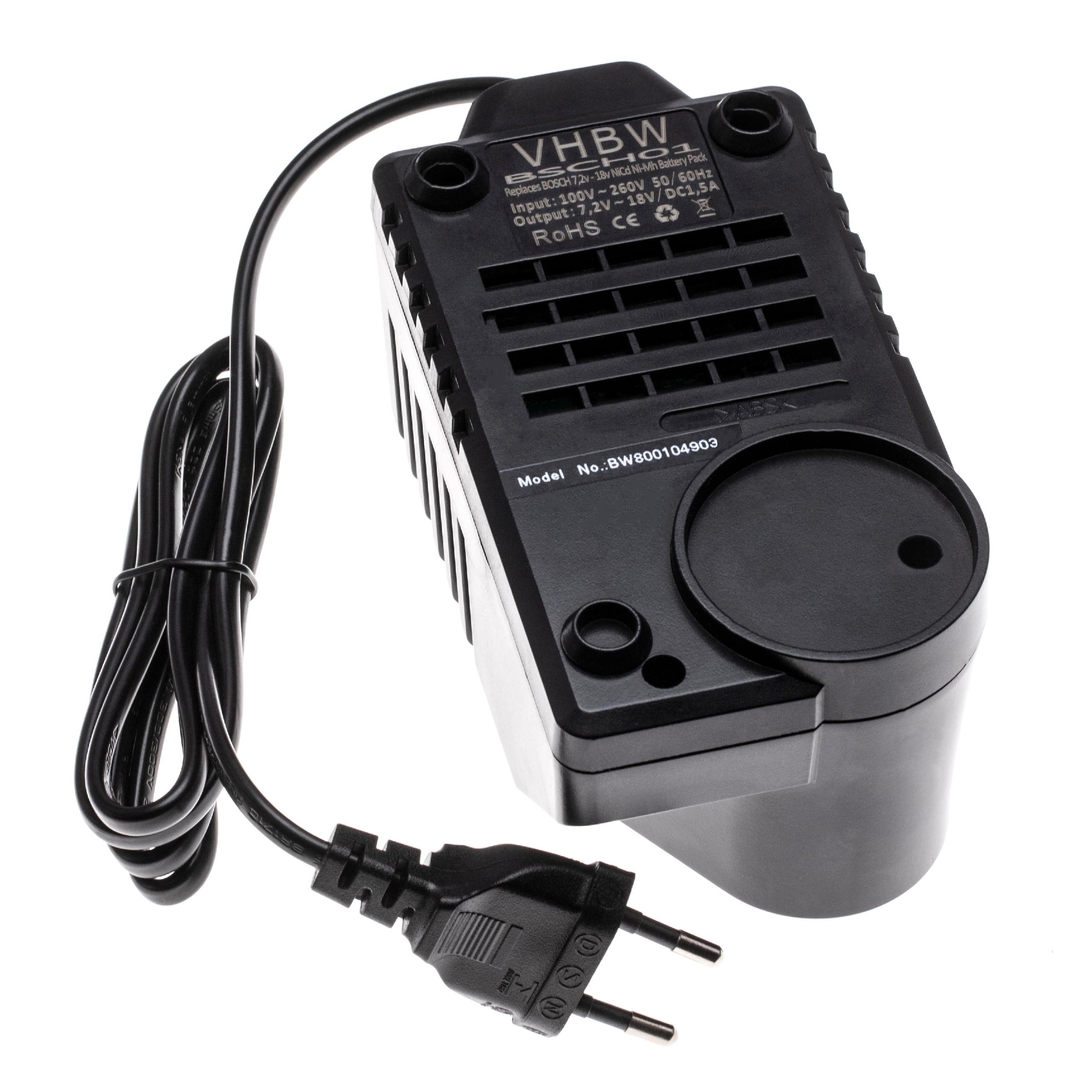 Ein schwarzer Netzadapter mit schwarzem Kabel und Stecker. Der Adapter hat Text und eine Modellnummer.