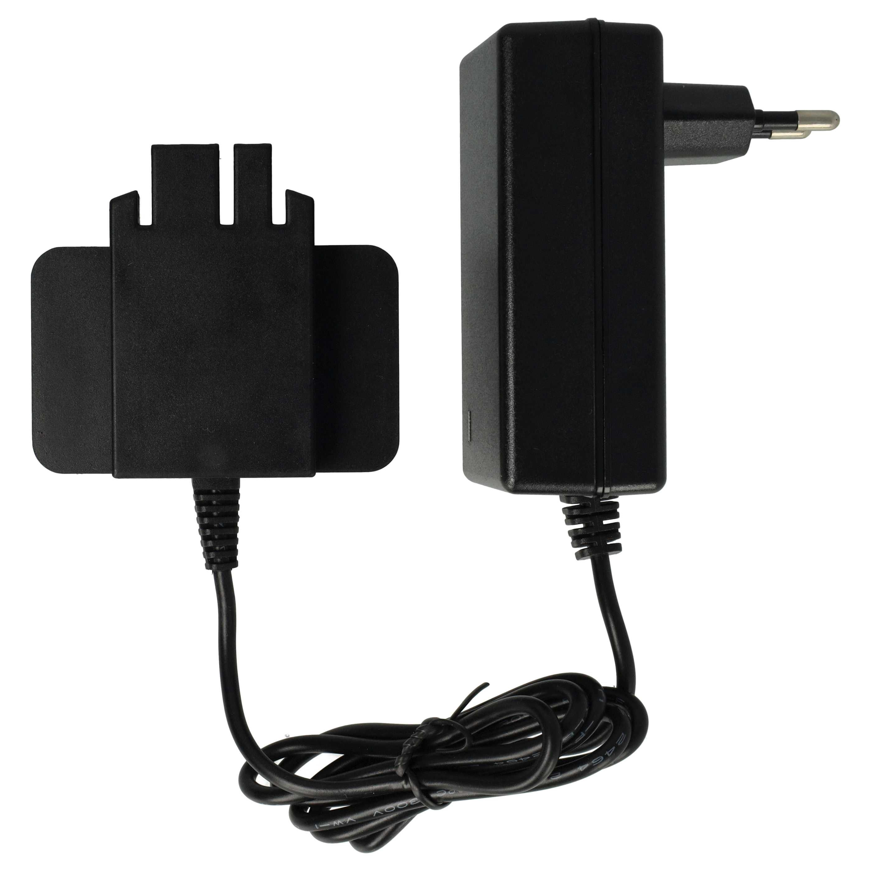 Zwei schwarze Netzteile mit Kabeln, eines mit Stecker. Die Kabel sind verbunden und zusammengebunden.
