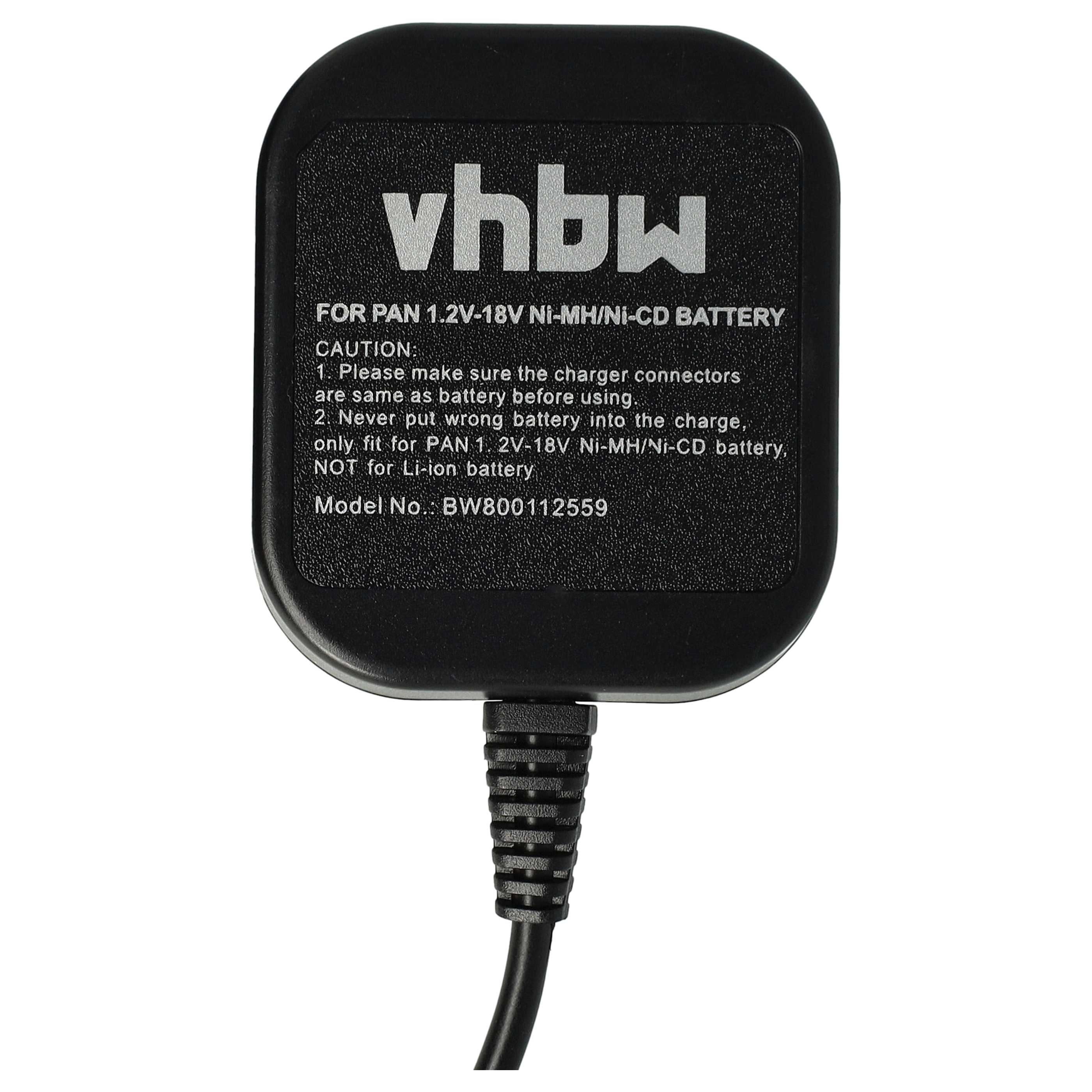 Schwarzes Ladegerät mit weißem Text. Es hat ein Kabel. Der Text lautet vhbw und andere technische Informationen.