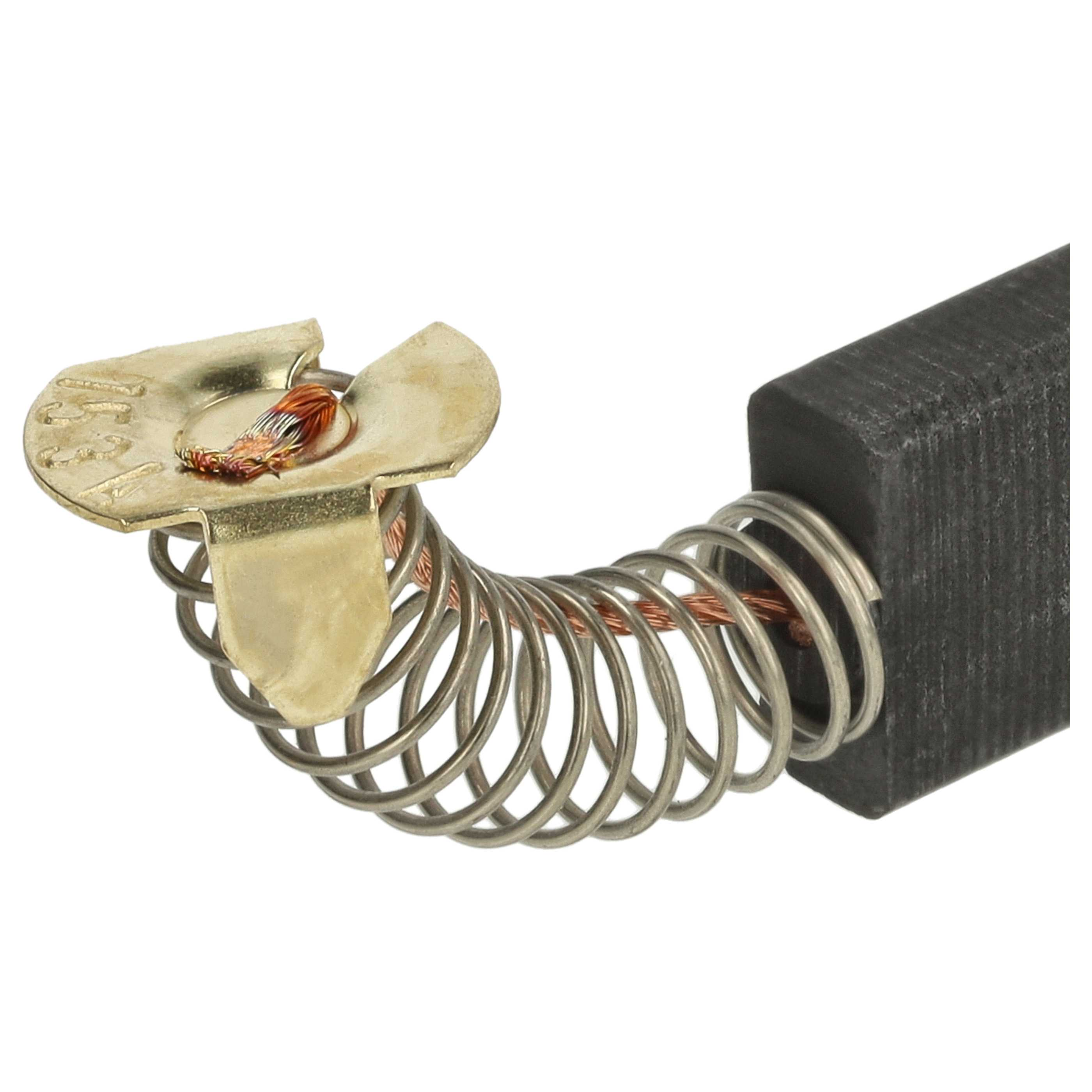 Nahaufnahme einer Komponente mit einem schwarzen rechteckigen Block, einer Feder und einem goldfarbenen Metallteil.