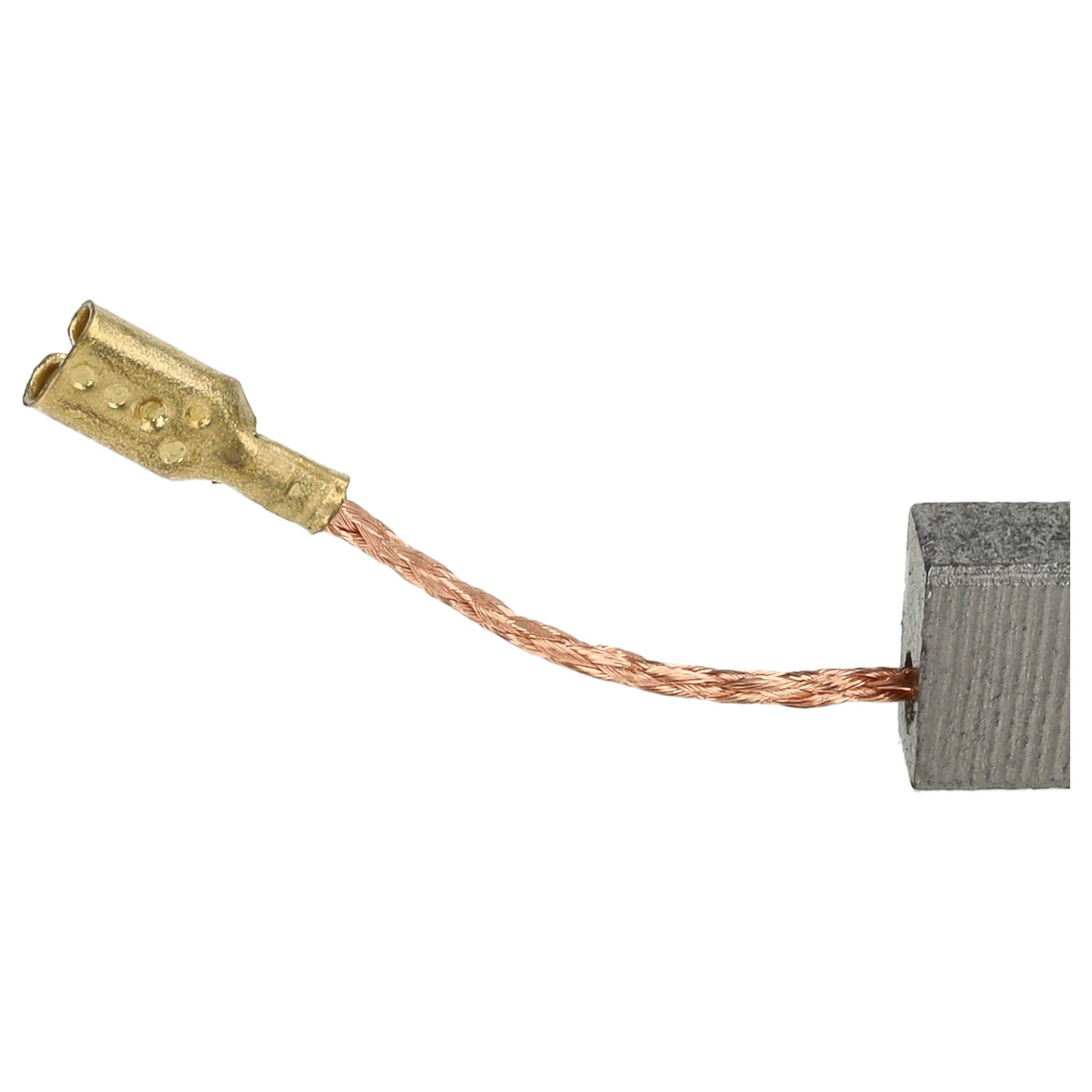 Nahaufnahme eines metallischen elektrischen Bauteils. Es hat einen goldfarbenen Stecker, der mit einem kupfergeflochtenen Draht verbunden ist.