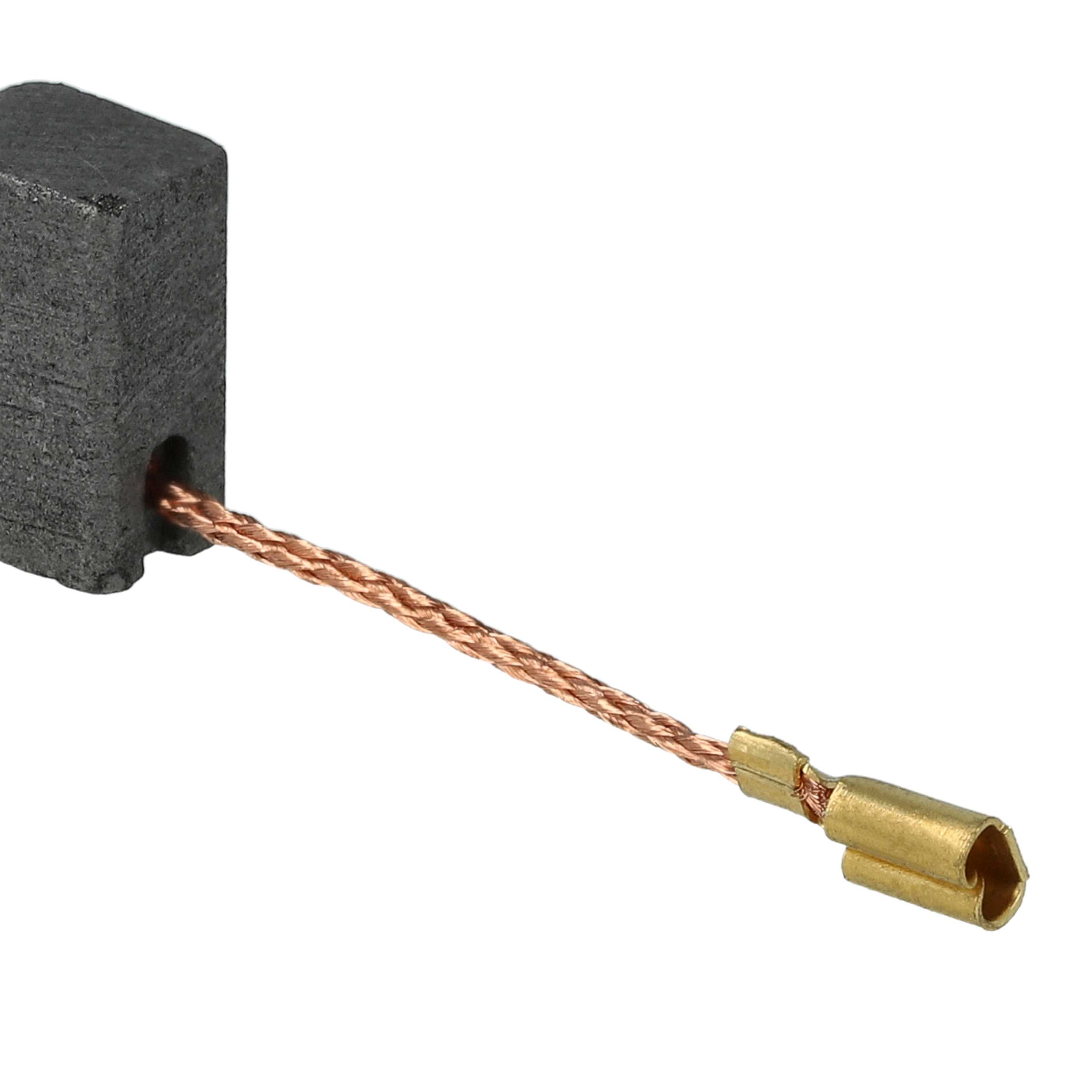 Ein dunkles rechteckiges Bauteil mit einem kupfernen geflochtenen Draht und einem goldfarbenen Stecker.