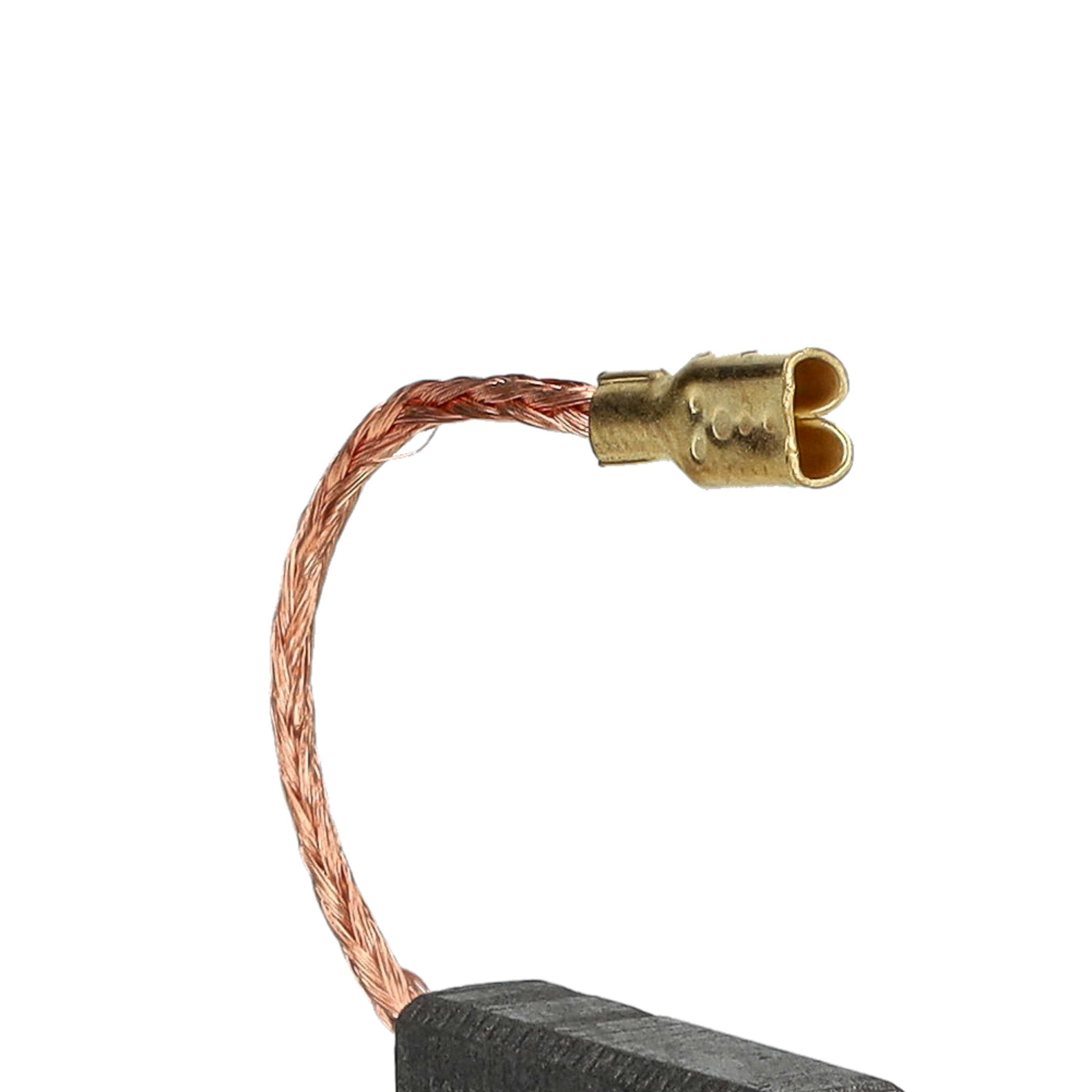 Nahaufnahme eines Kupferdrahtes mit einem goldfarbenen Stecker auf weißem Hintergrund. Unten befindet sich eine graue Komponente.