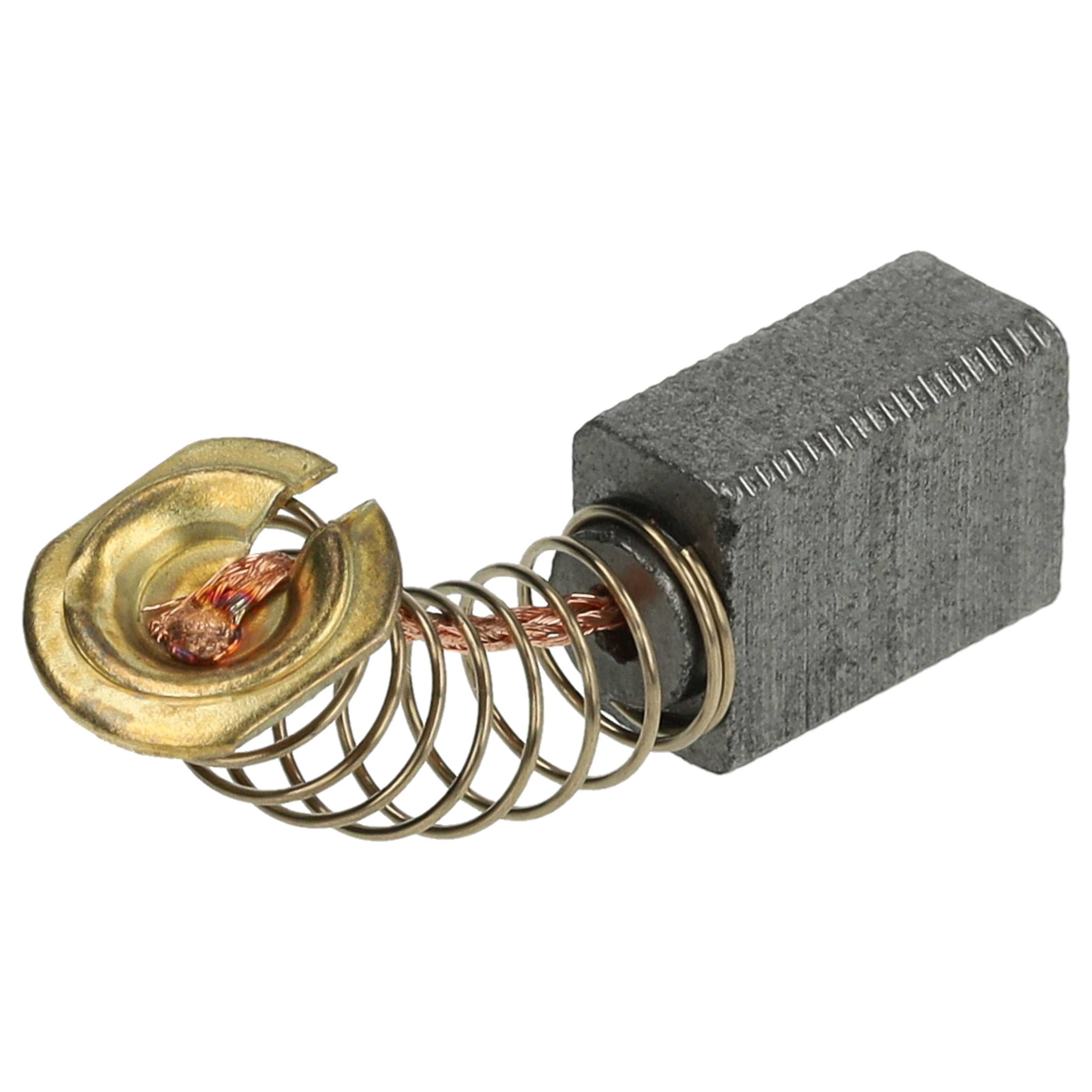 Eine metallische Bürstenkomponente mit Messinghalter, Kupferdraht und einem grauen, rechteckigen Kohleblock.
