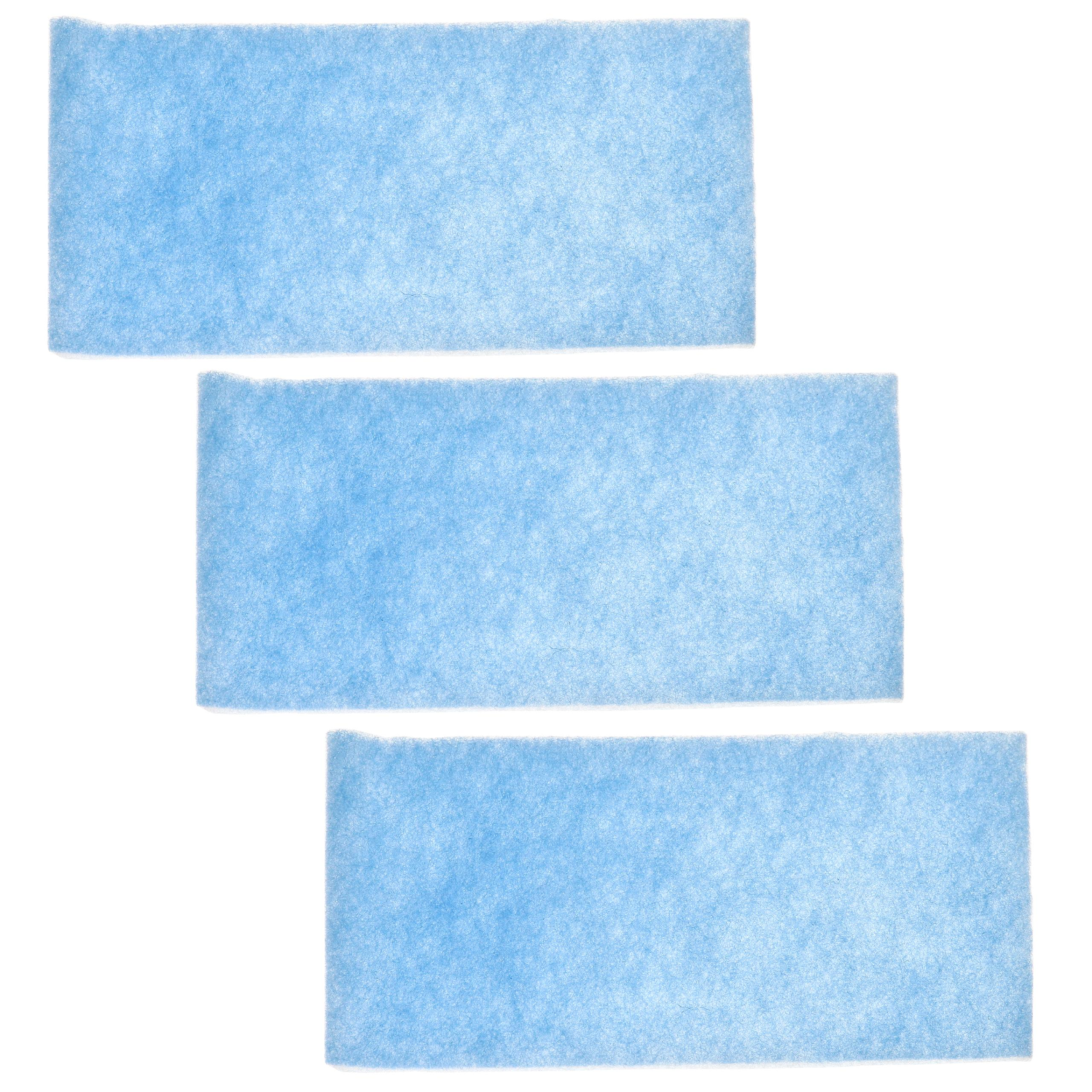 Drei hellblaue rechteckige Formen auf weißem Hintergrund. Die Formen haben ein strukturiertes Aussehen, möglicherweise Papier.
