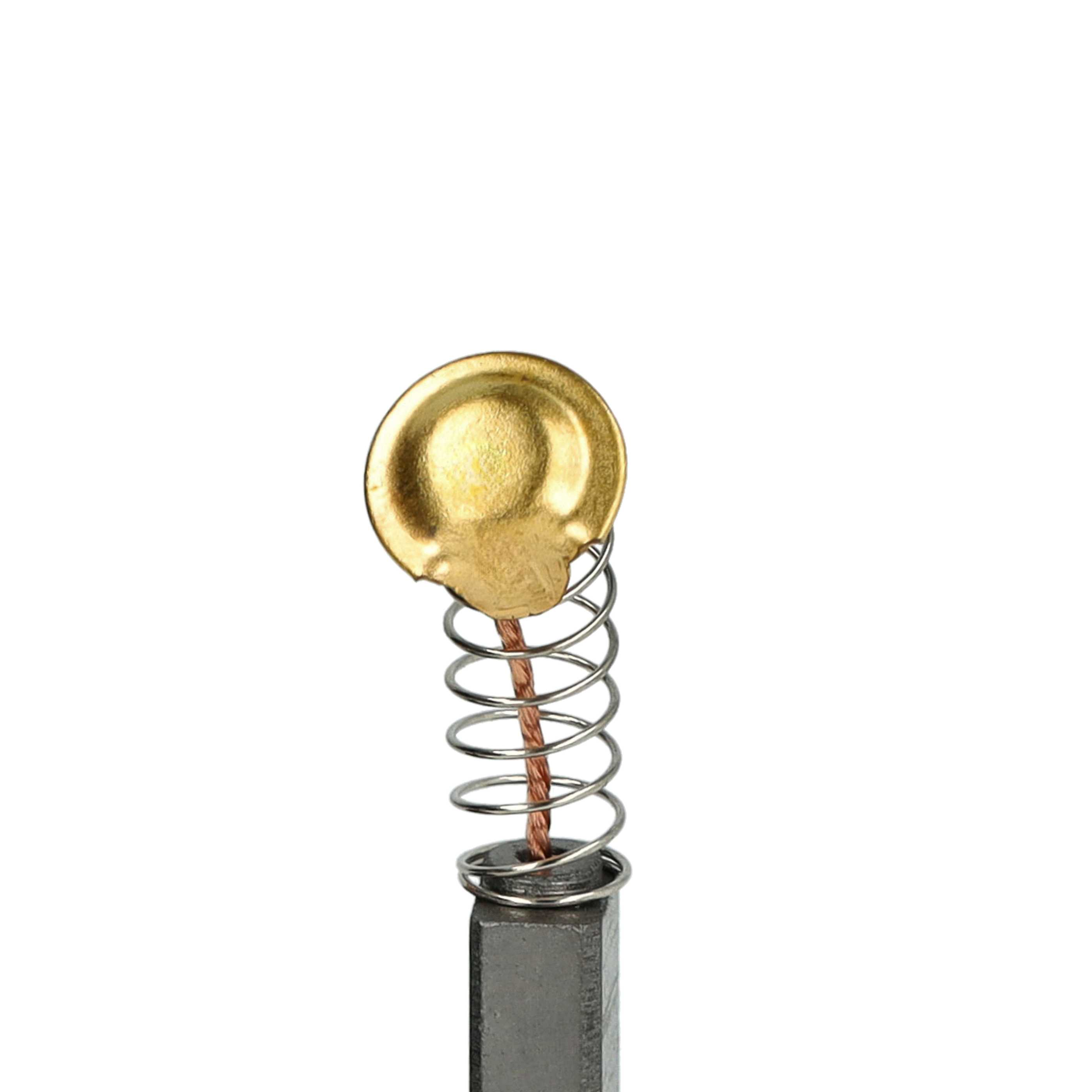 Eine metallische Bürstenkomponente mit Feder und goldfarbener Scheibe oben. Der Hintergrund ist weiß.