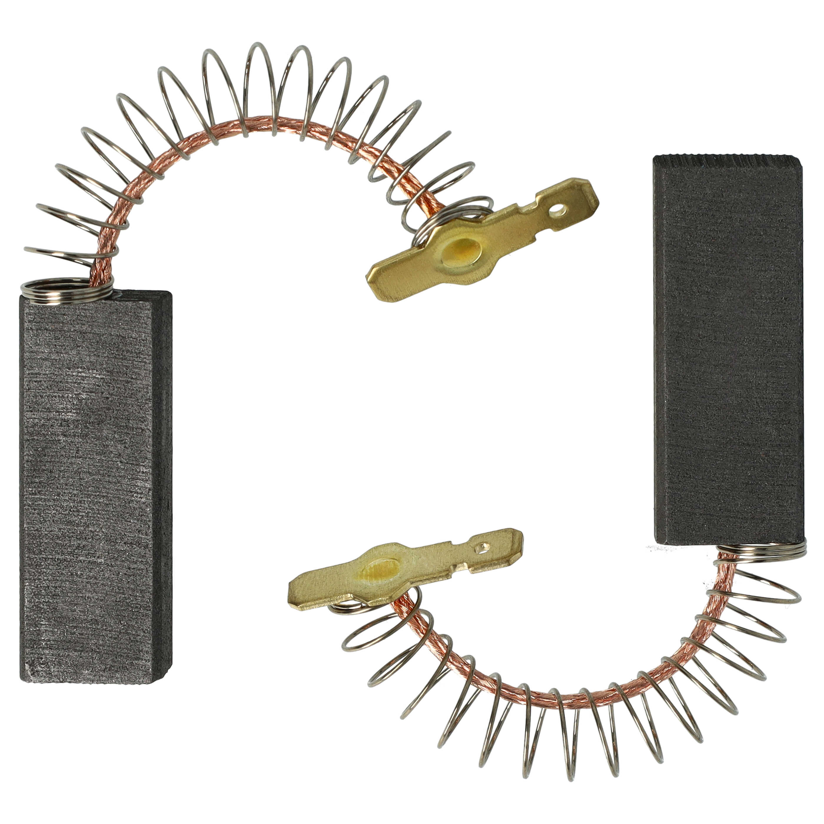 Isolierte elektrische Komponente. Zwei dunkelgraue Blöcke, Kupferdraht, Federn und zwei goldfarbene Platten.