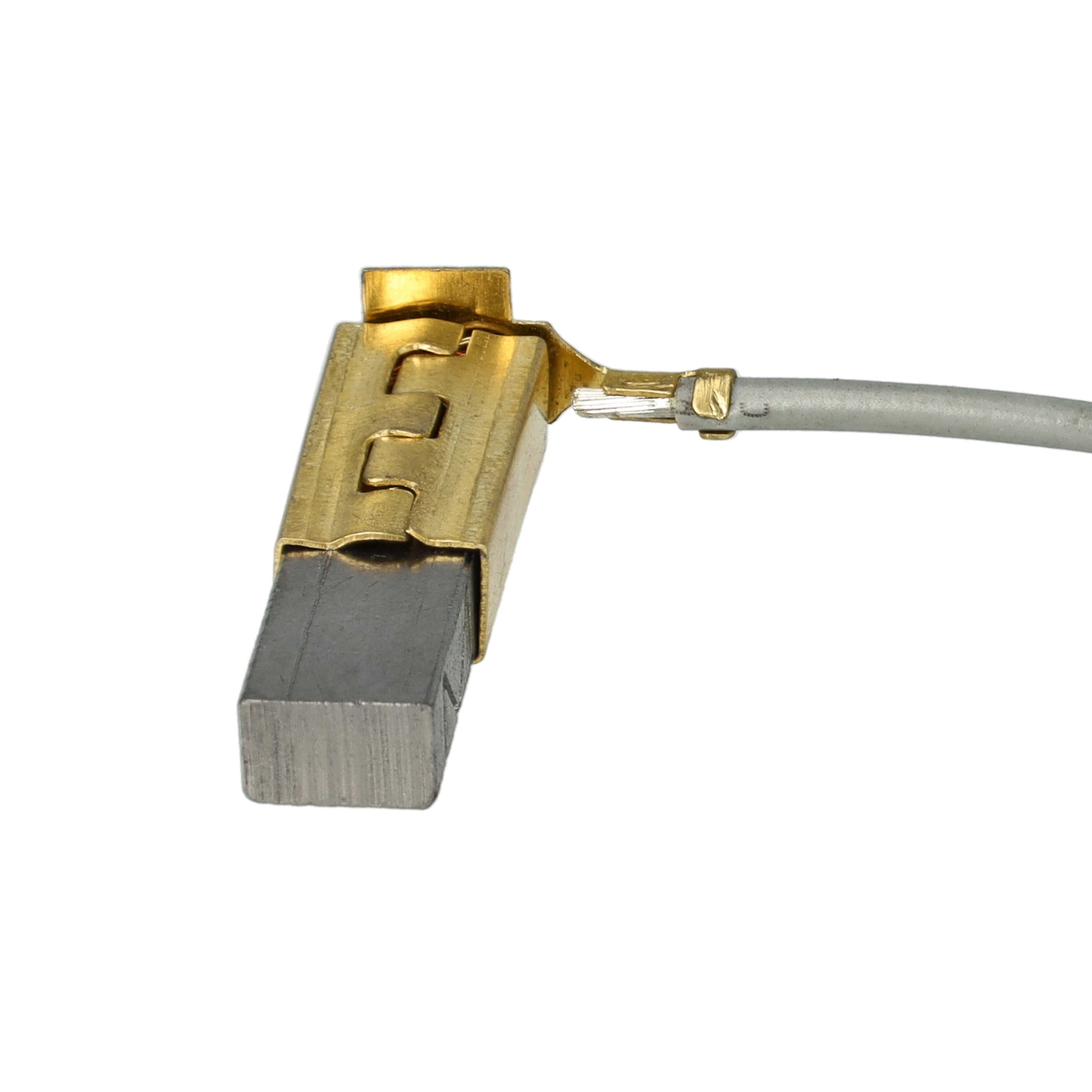 Ein Kohlebürste mit einem goldfarbenen Metallrahmen und einem grauen Draht, der am Rahmen befestigt ist.