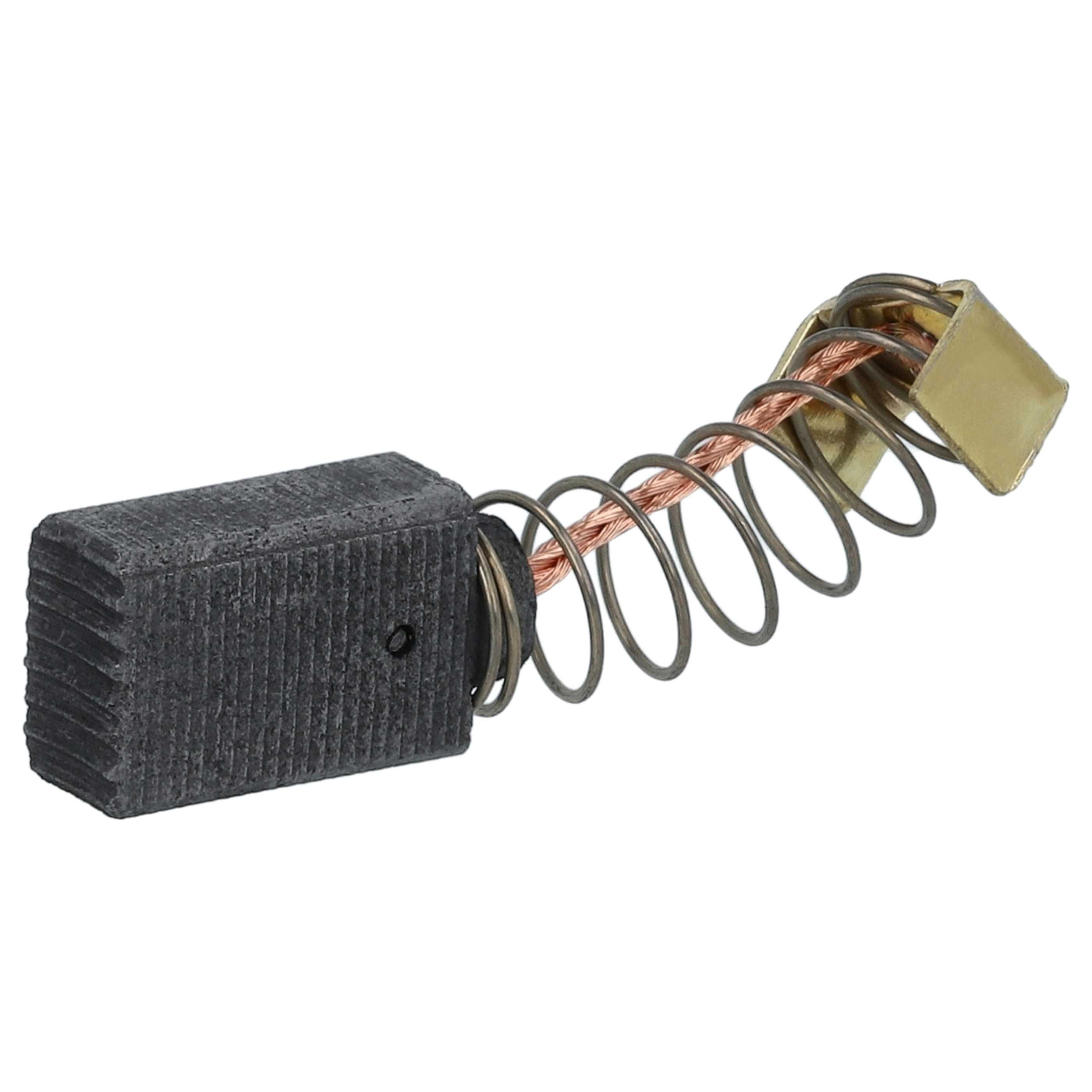 Ein Kohlebürste mit Metallfeder und Messingfarbenem Stecker, isoliert auf weißem Hintergrund.