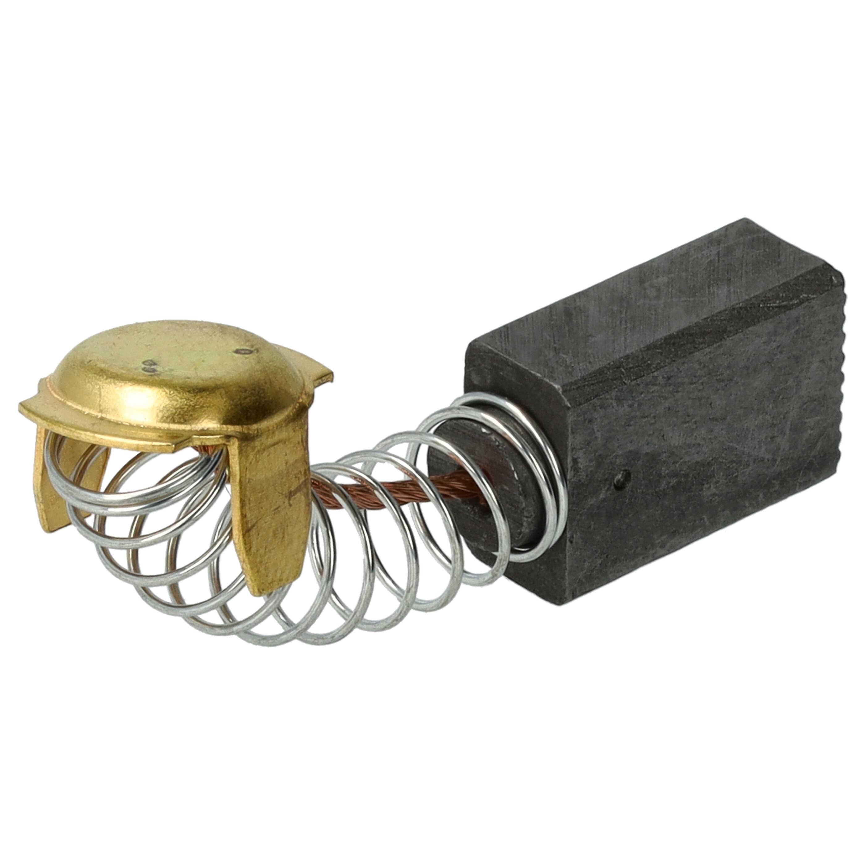 Eine elektrische Komponente mit goldfarbener Kappe, silberner Feder und dunkelgrauem rechteckigem Block.