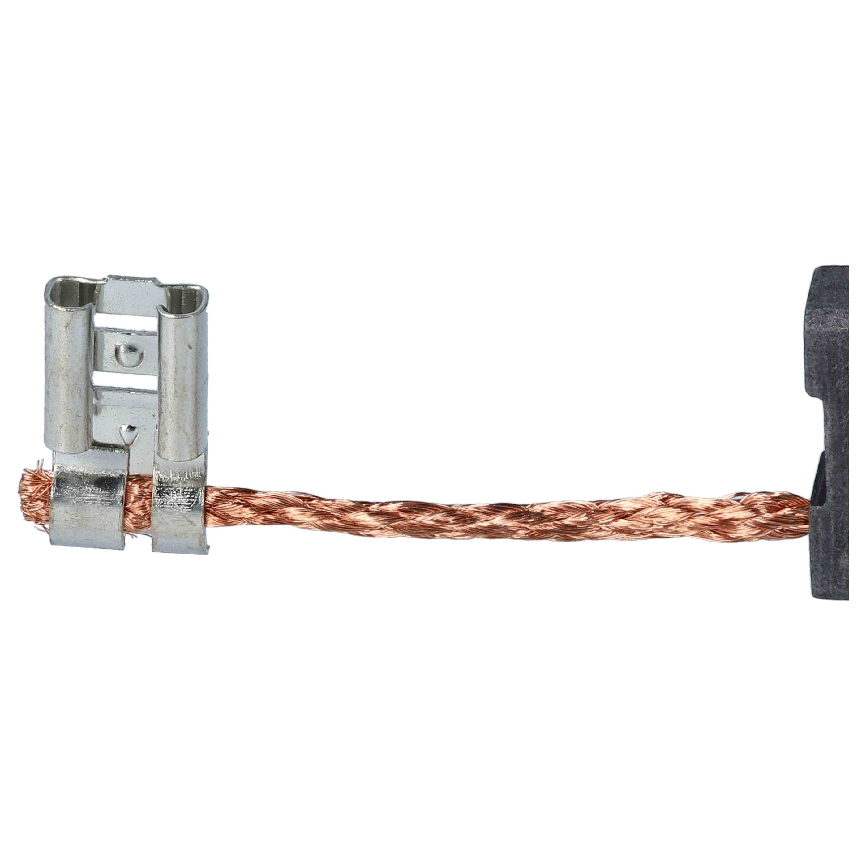Ein Metallverbinder mit einem Kupferdrahtgeflecht. Der Verbinder ist silberfarben, der Draht braun, der Hintergrund weiß.