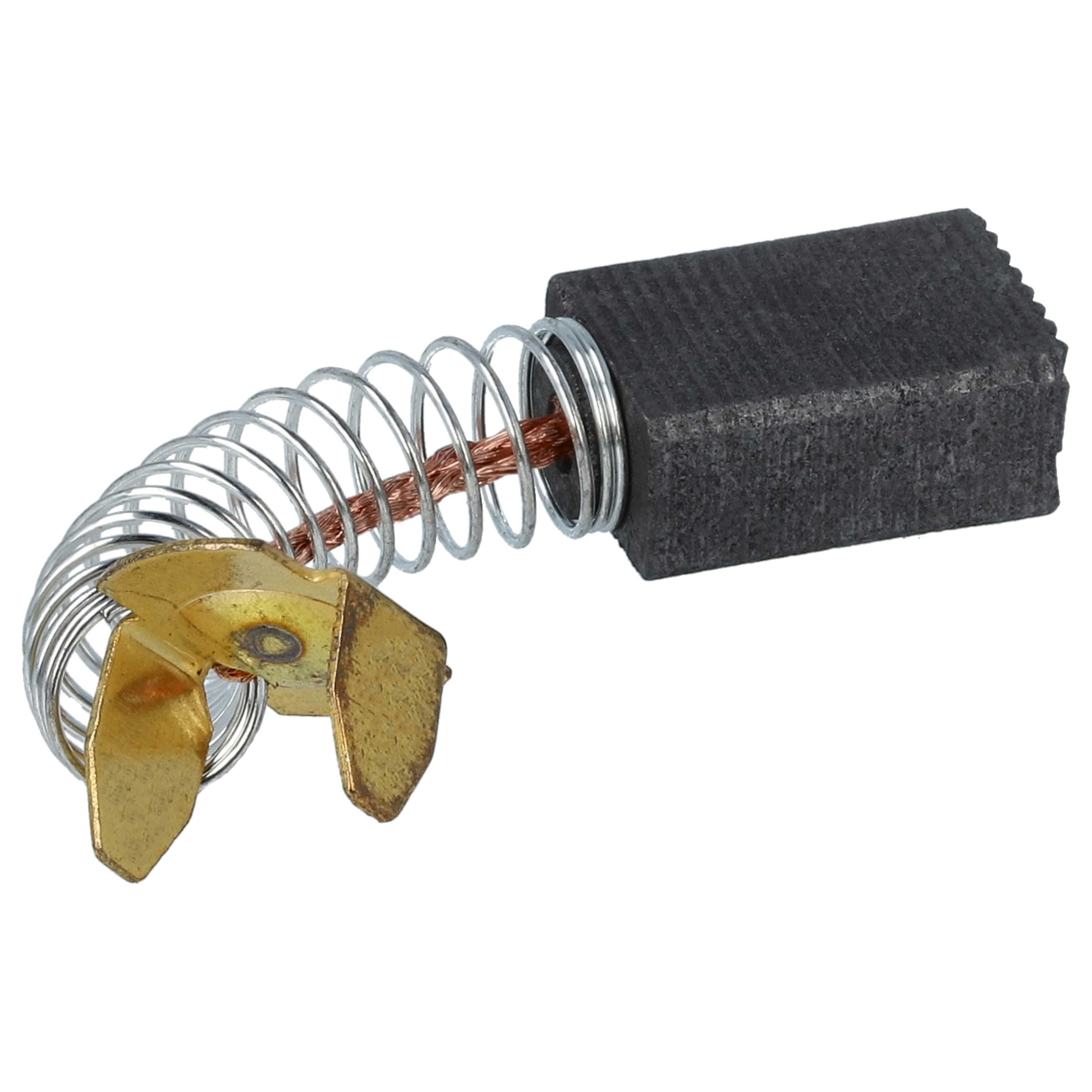 Ein Kohlebürste mit Metallfeder und goldfarbener Metallkomponente.