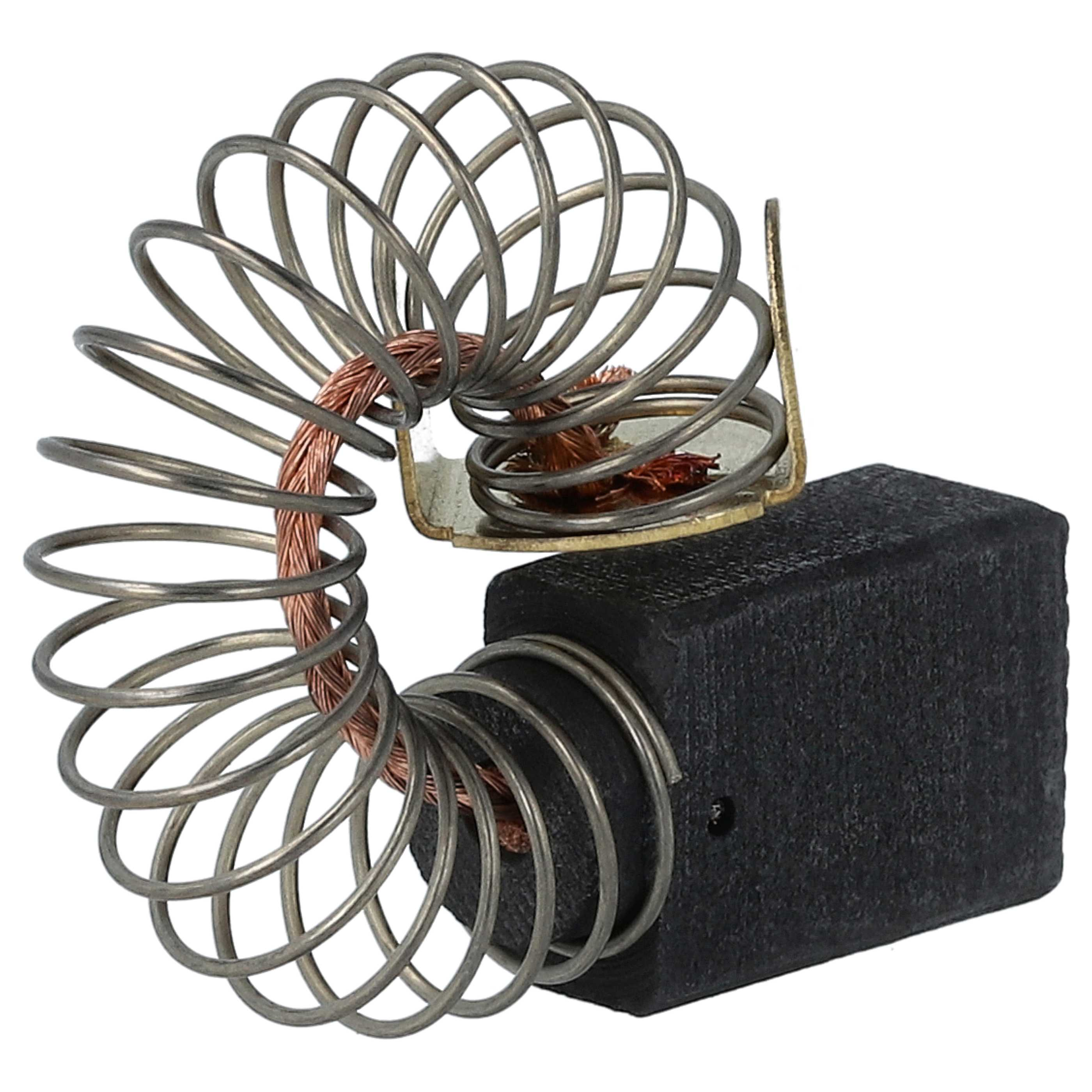 Eine elektrische Komponente mit einem schwarzen rechteckigen Block, Kupferdraht und einer silbernen Spiralfeder.
