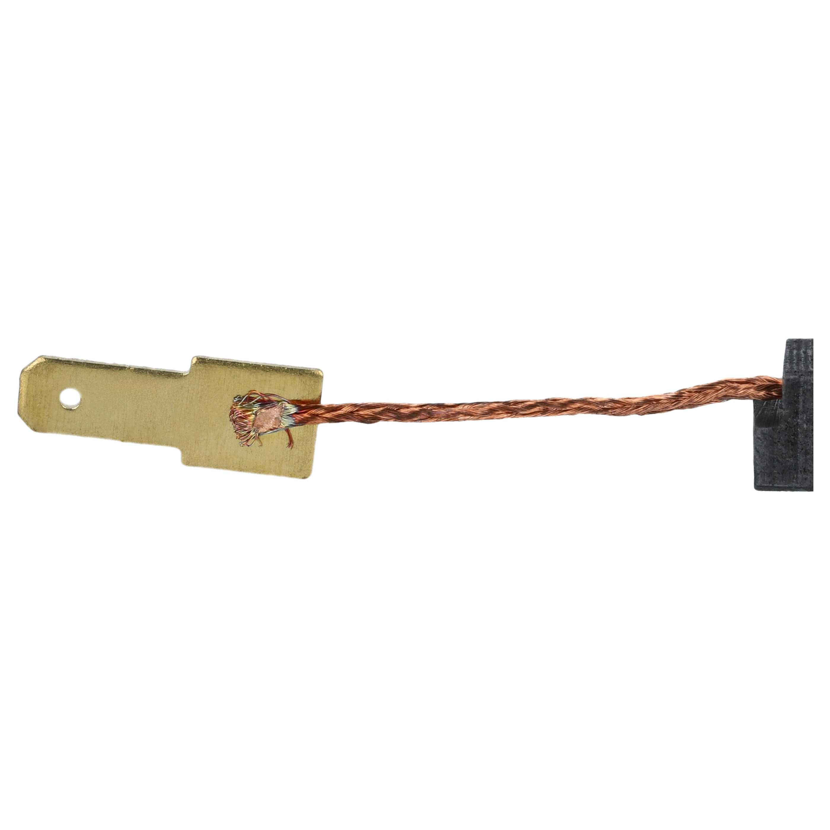 Ein elektrisches Messingteil mit Kupferdraht und schwarzem Block auf weißem Hintergrund.