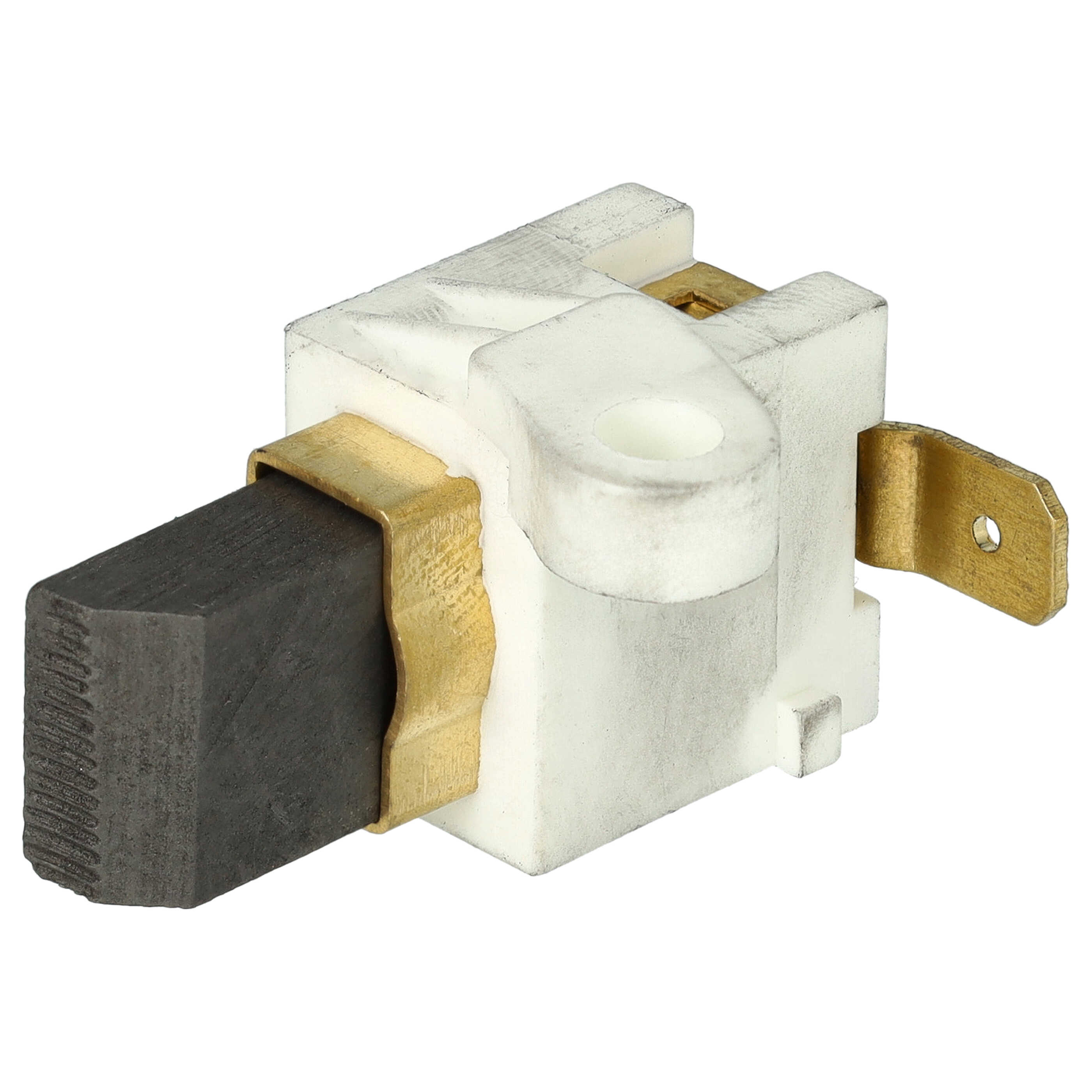 Ein kleines elektronisches Bauteil. Es hat einen grauen, rechteckigen Teil, der von goldfarbenem Metall gehalten wird.