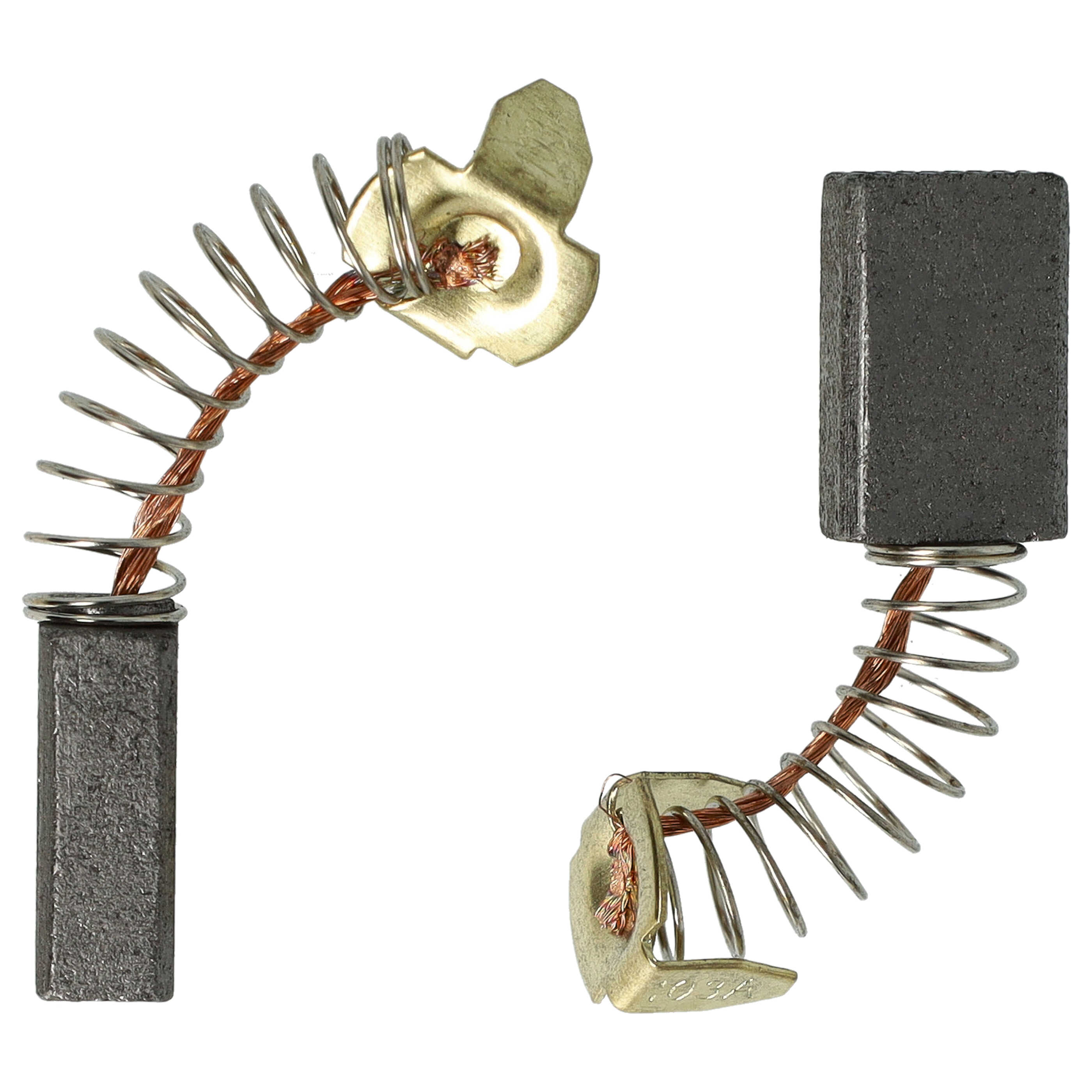 Zwei Kohlebürsten mit Kupferdraht und Spiralfedern. Eine links, die andere rechts. Teile für einen Motor.