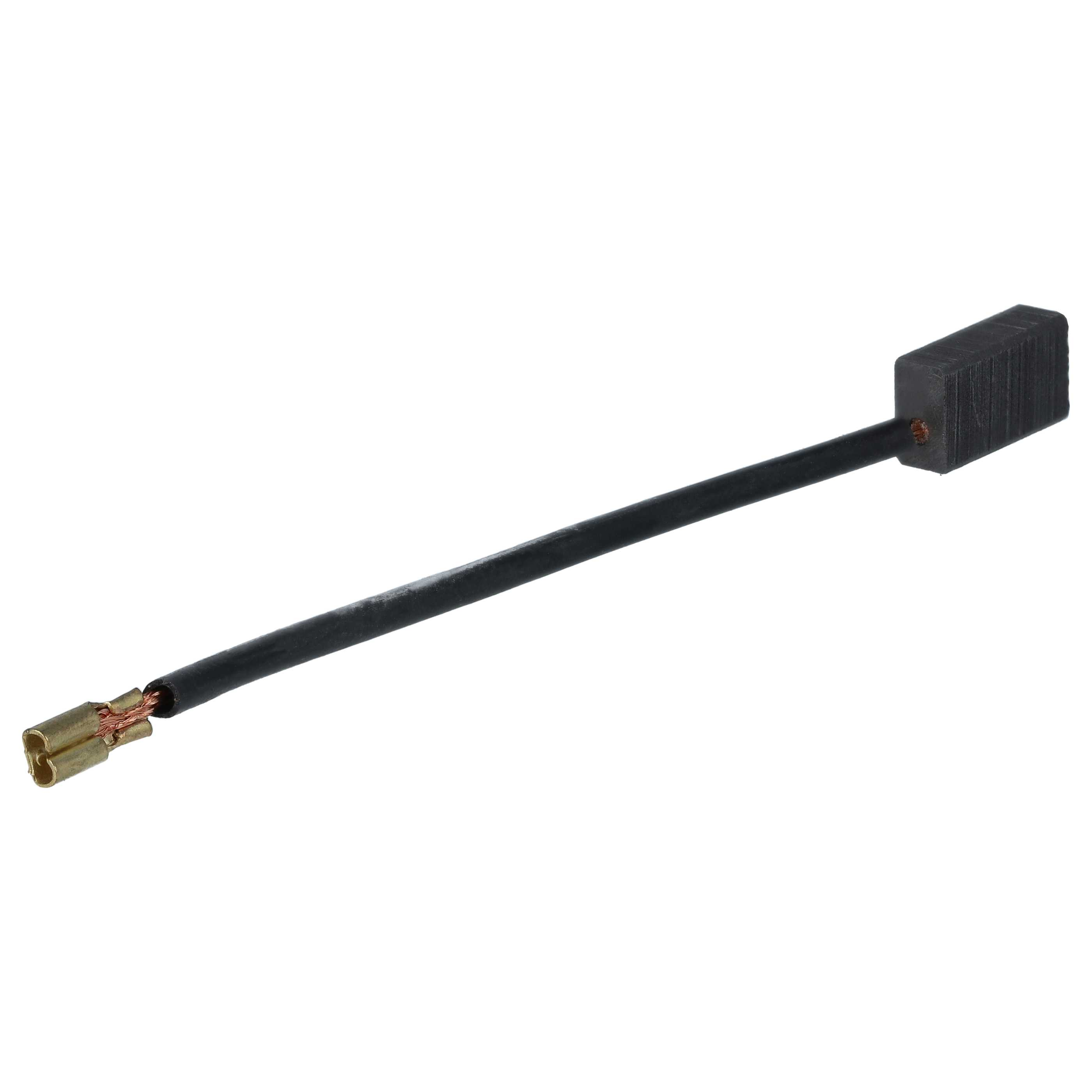 Eine schwarze Komponente mit rechteckigem Ende, einem langen schwarzen Kabel und einem goldfarbenen Stecker.