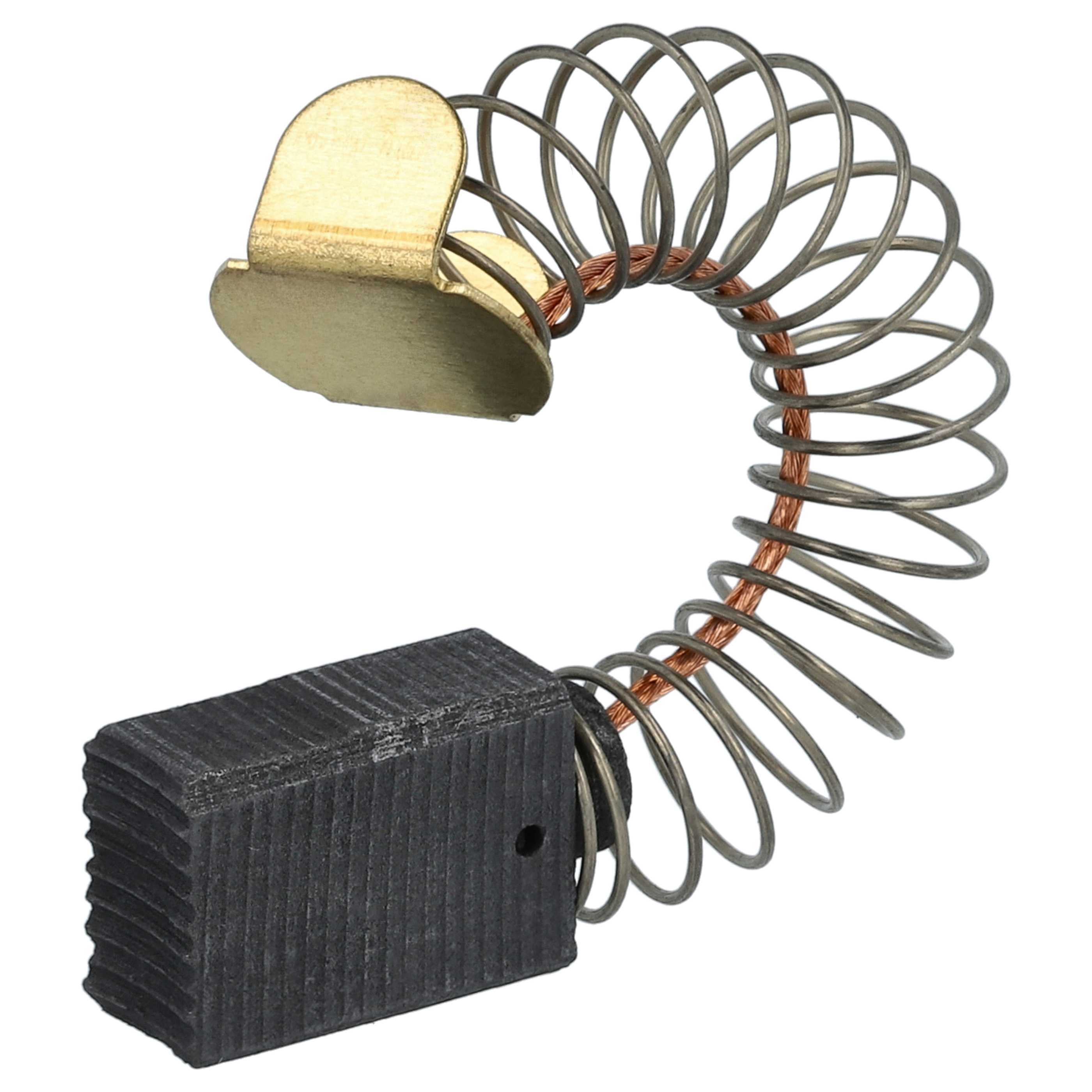 Ein Teil für eine elektrische Maschine. Es hat eine Kupferspirale, einen schwarzen rechteckigen Block und eine goldfarbene Komponente.