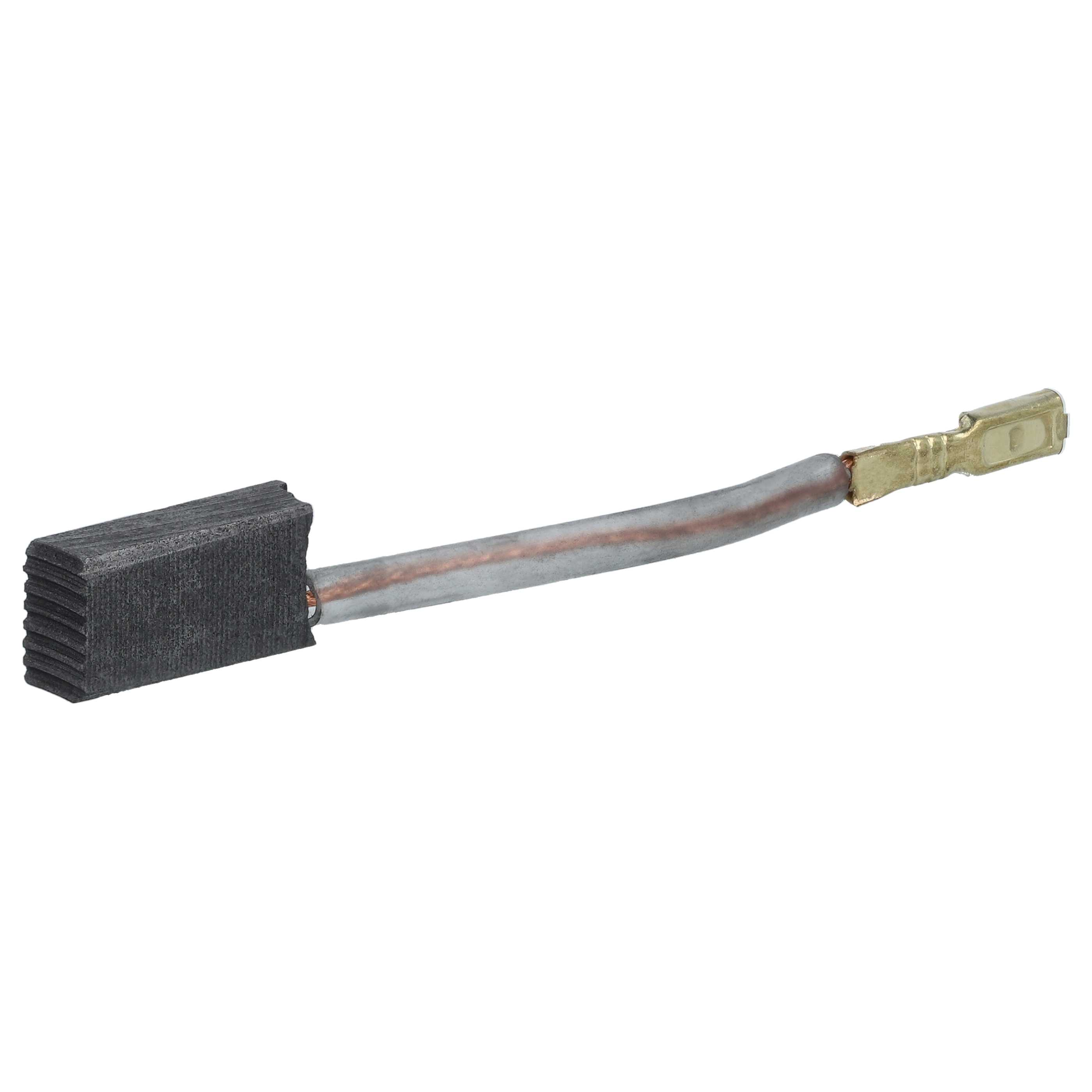Ein Kohlebürste für einen Elektromotor mit grauem Draht und einem goldfarbenen Stecker auf weißem Hintergrund.