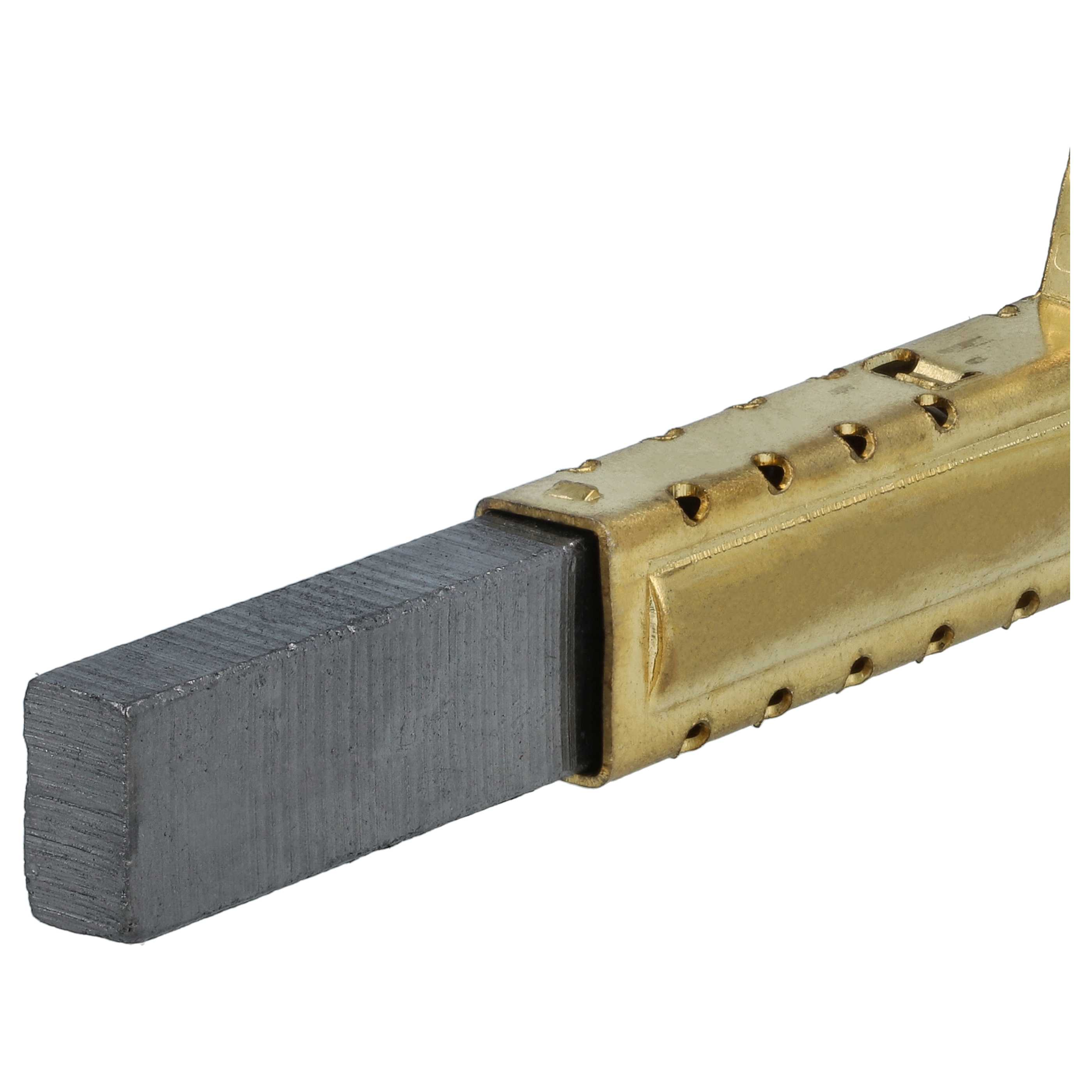 Nahaufnahme eines rechteckigen Graphitblocks, der in einen goldfarbenen Metallhalter eingesetzt ist, isoliert vor weißem Hintergrund.