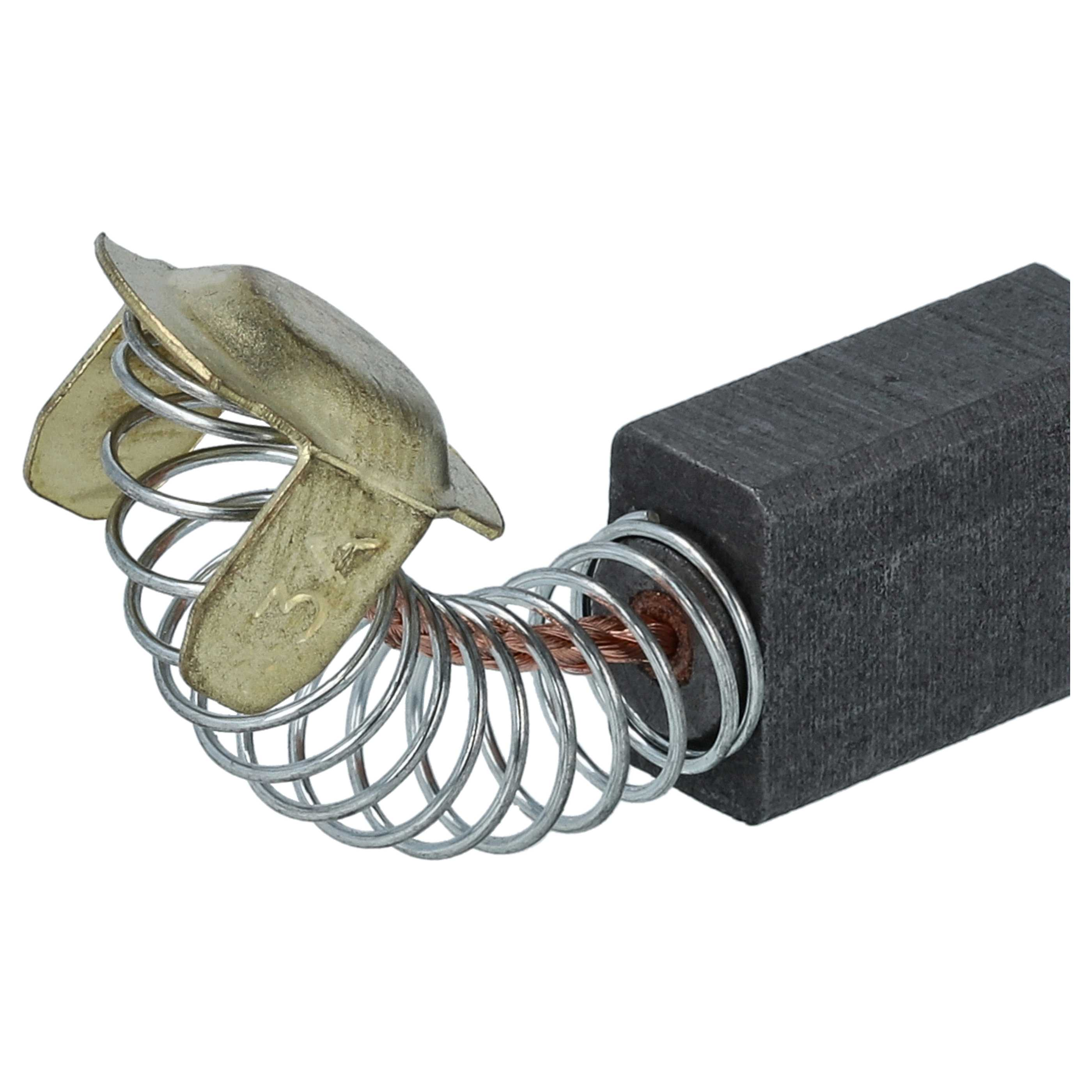 Nahaufnahme einer Kohlebürste für einen Elektromotor. Es hat einen goldfarbenen Metallkontakt und eine silberne Feder.