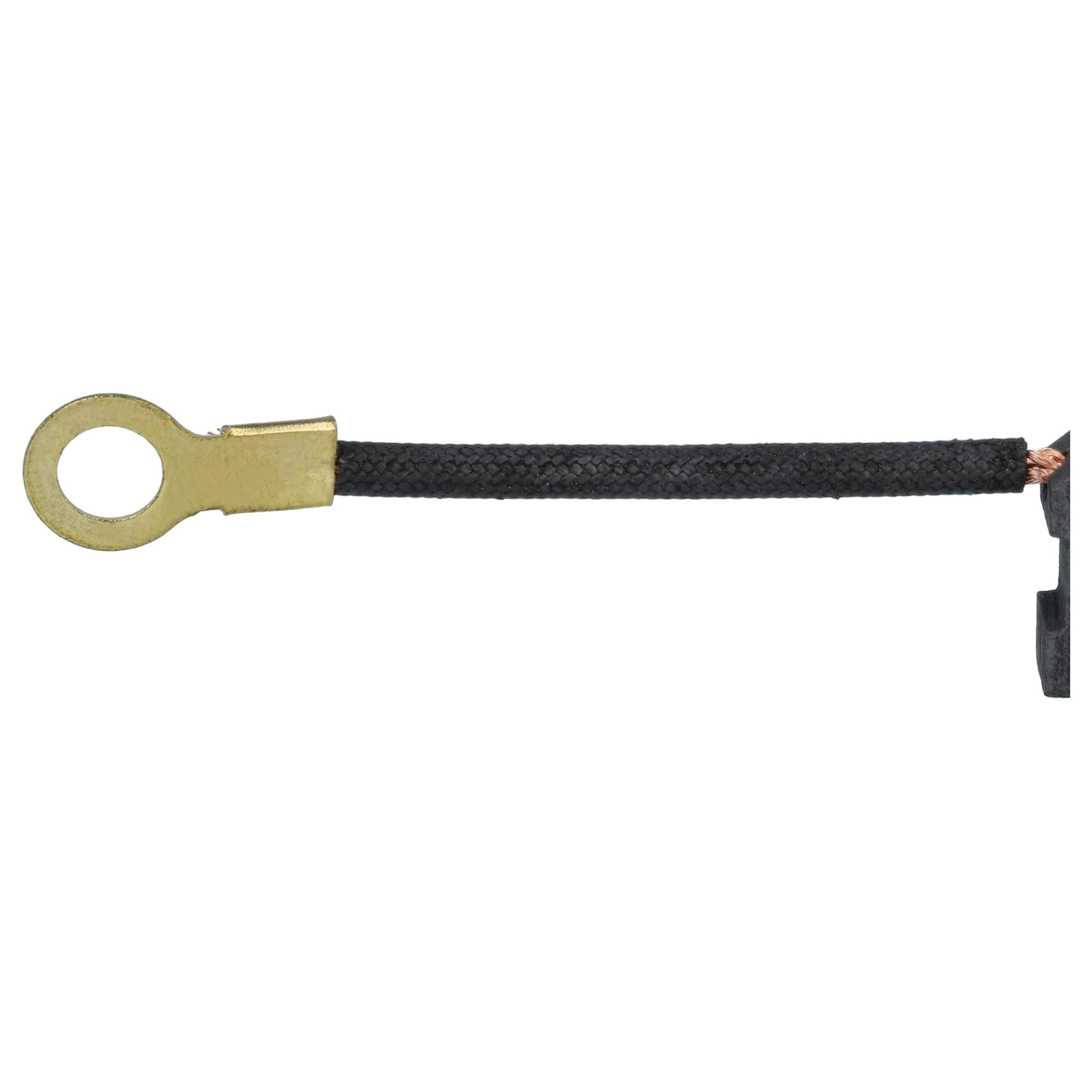 Ein Kabel mit einem goldenen Ringanschluss und einem schwarz isolierten Draht. Das Ende hat einen Stecker.