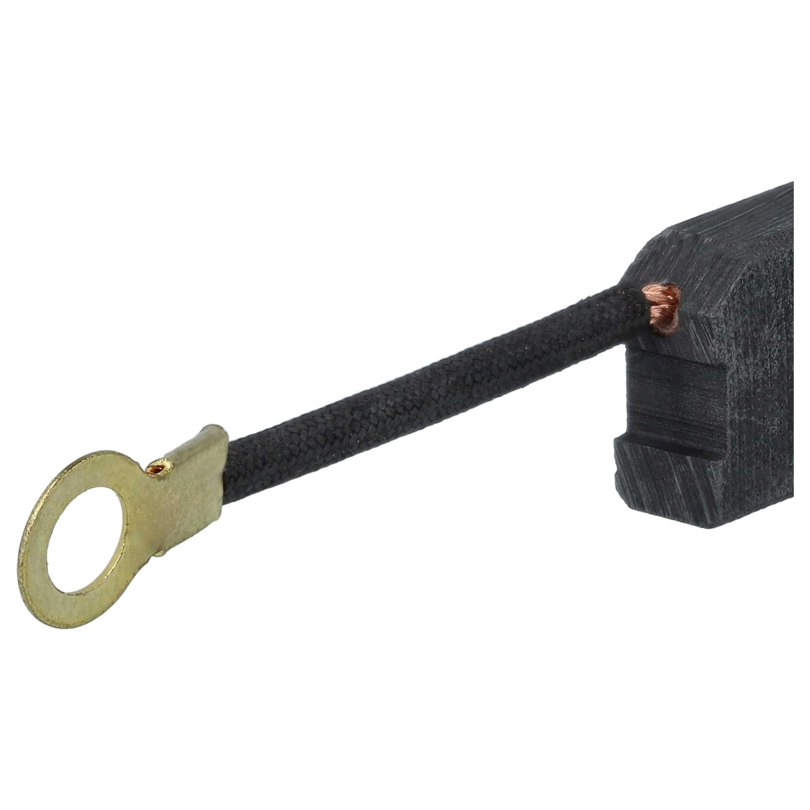 Ein Kohlebürstenblock mit schwarzem Kabel und Metallring. Das andere Ende hat eine Kupferdrahtverbindung.