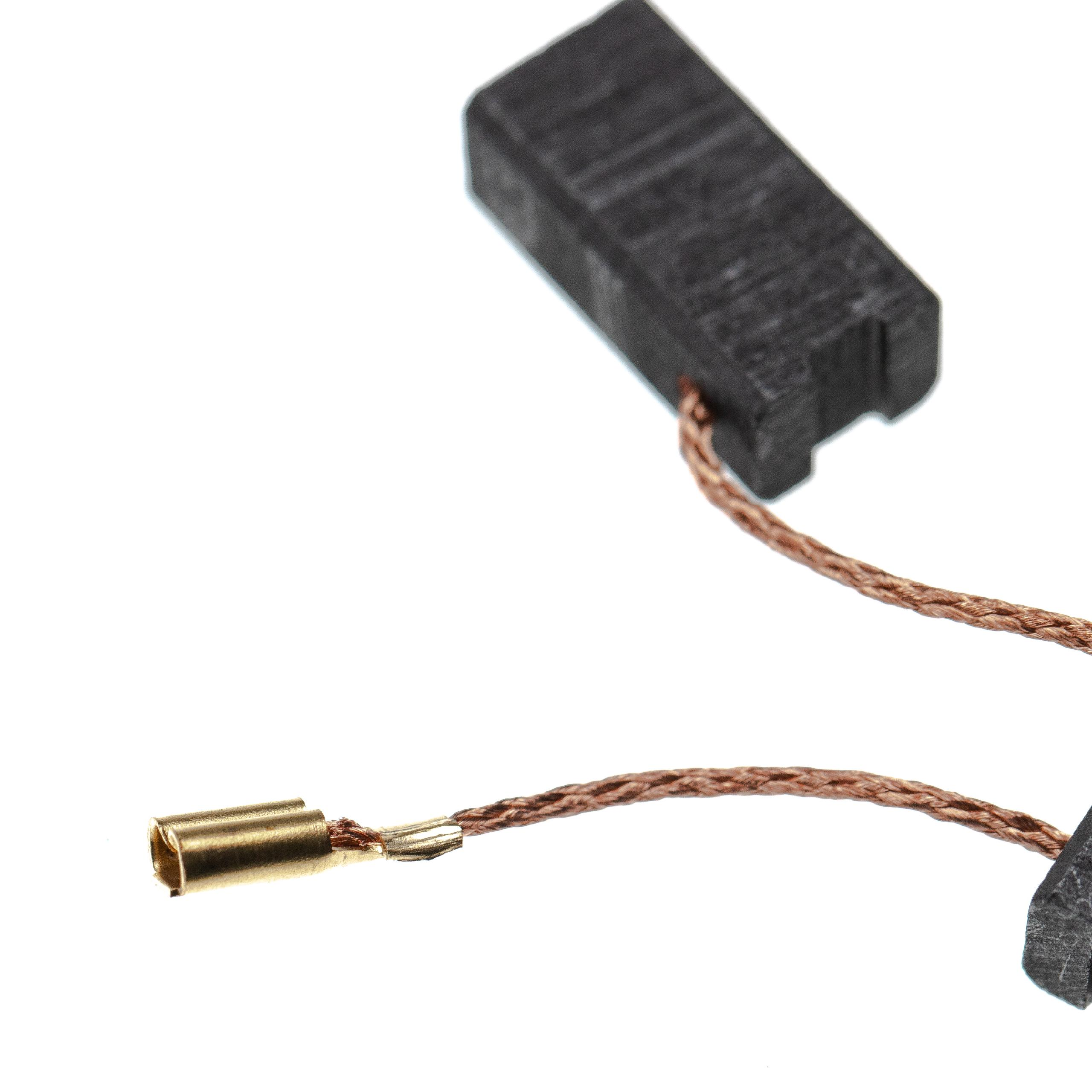 Ein dunkelgrauer rechteckiger Kohlebürsten mit Kupferdraht und einem goldfarbenen Stecker vor weißem Hintergrund.