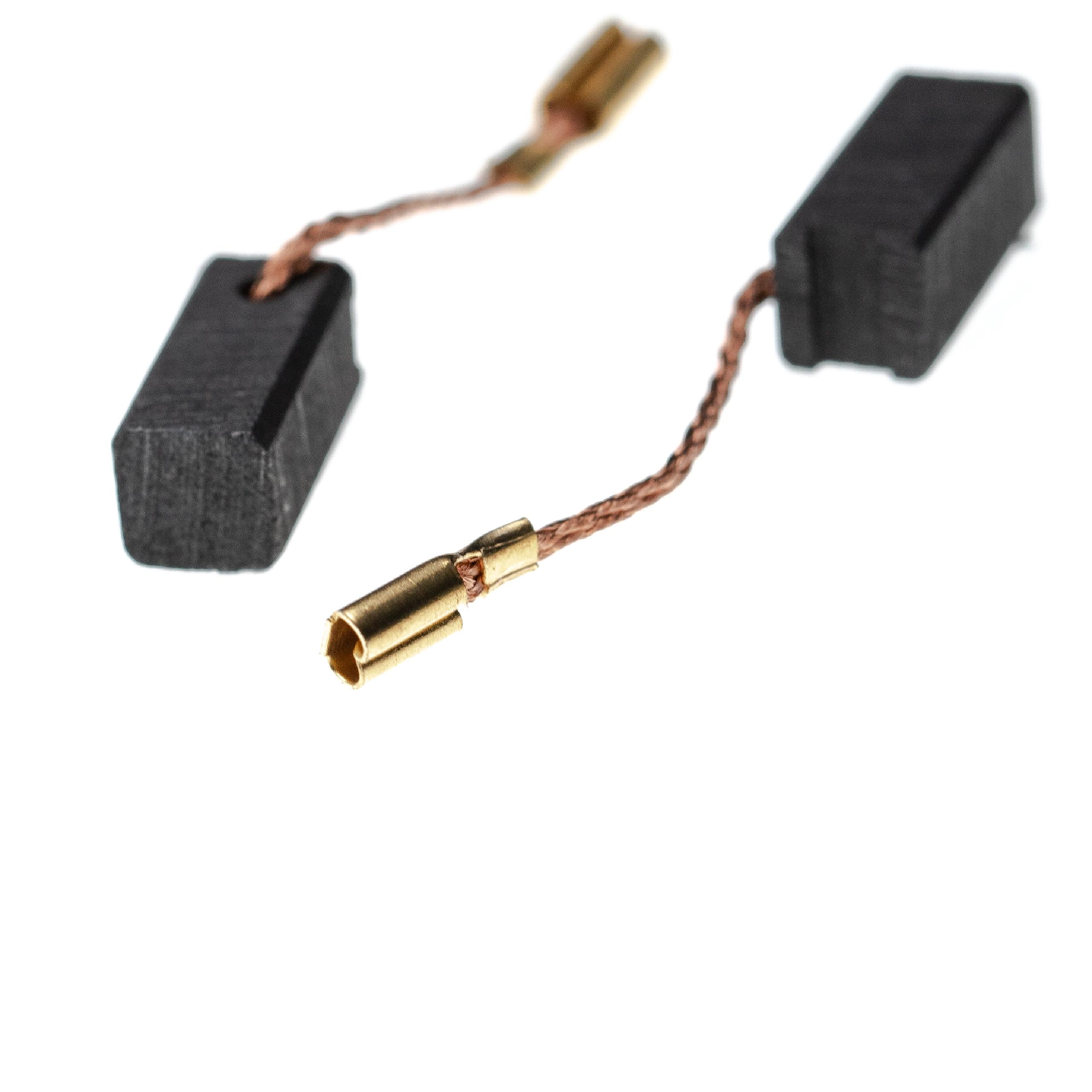 Zwei schwarze Kohlebürsten mit Kupferdrähten und goldfarbenen Anschlüssen sind auf weißem Hintergrund isoliert.