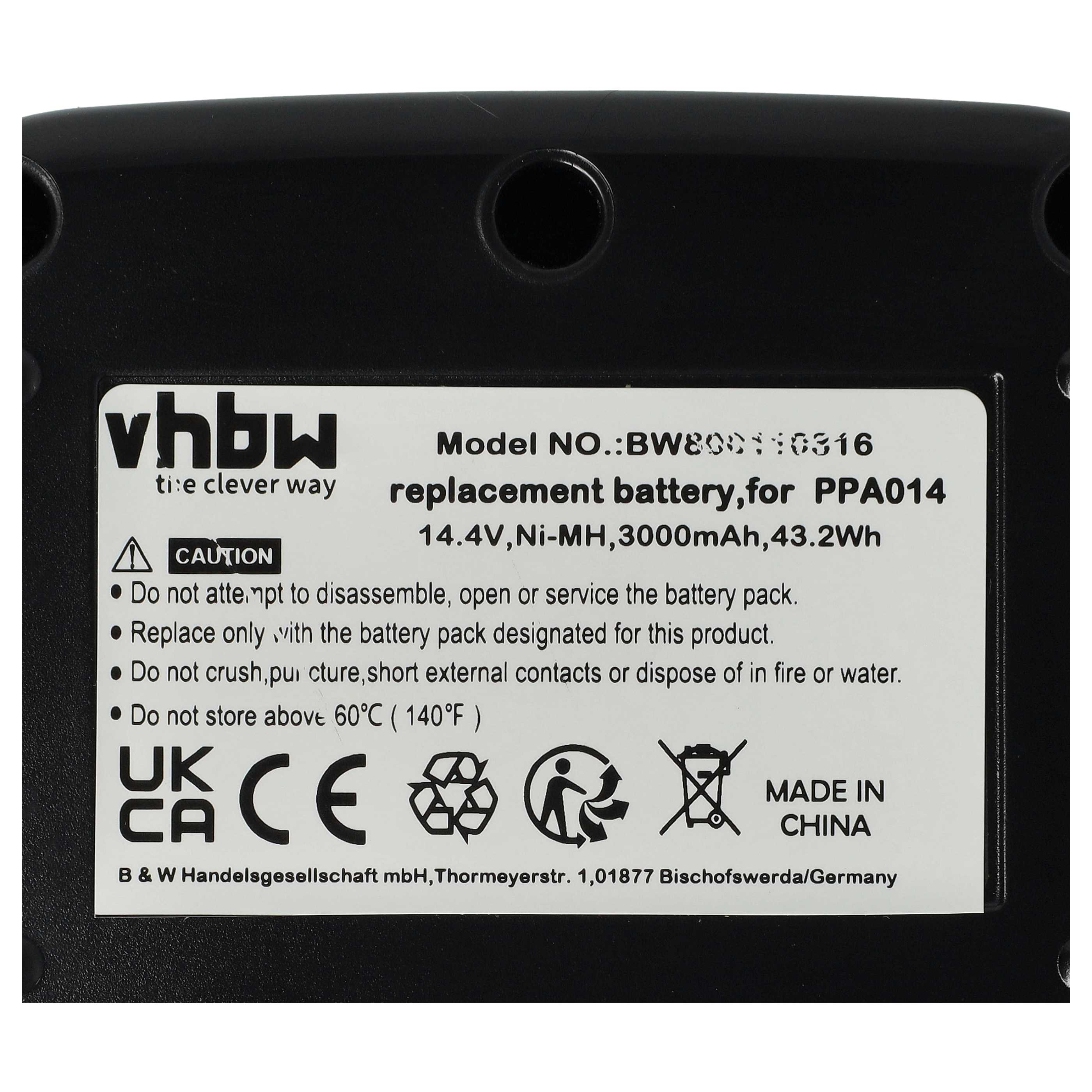 Ein schwarzes Batterieetikett mit weißem Text. Es listet Warnungen und Spezifikationen auf, einschließlich Spannung und Kapazität, sowie Sicherheitssymbole.