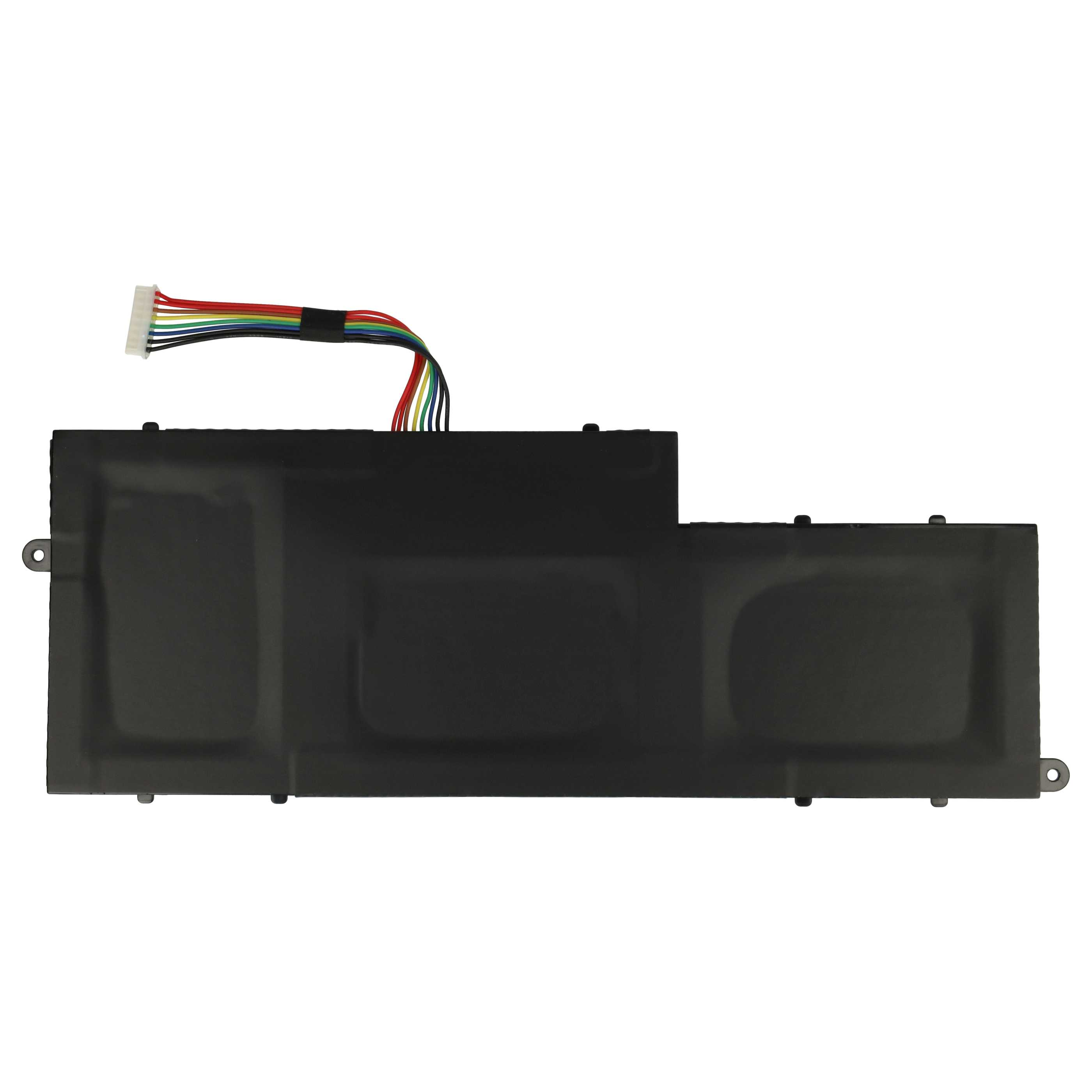 Ein schwarzer Laptop-Akku mit farbigen Drähten und einem weißen Stecker auf weißem Grund.