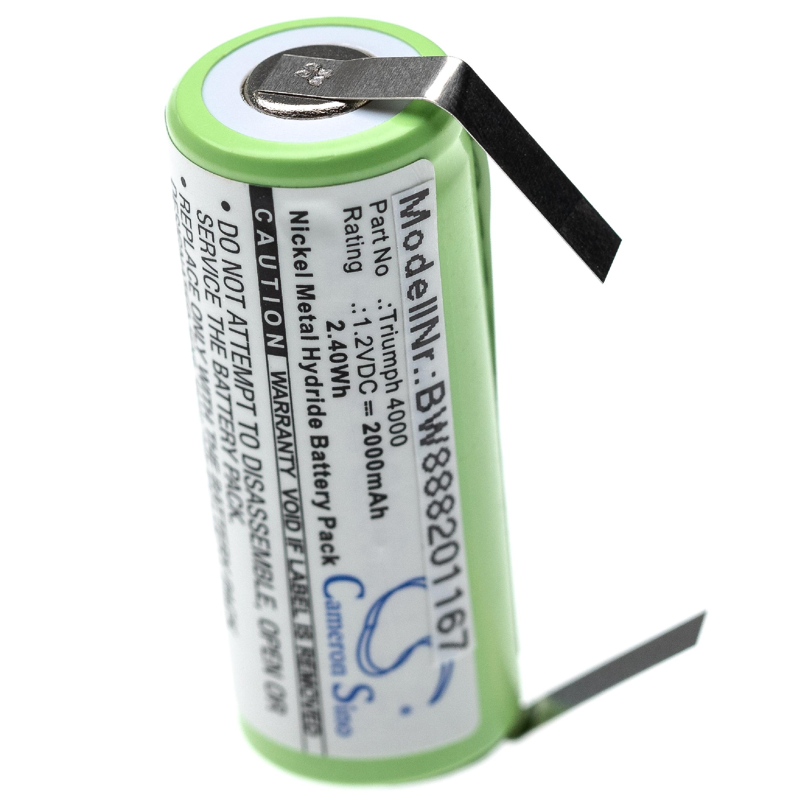 Eine grüne und silberne Batterie mit Etikett. Die Batterie hat einen Metallstreifen. Text auf dem Etikett enthält Modell- und Warnhinweise.