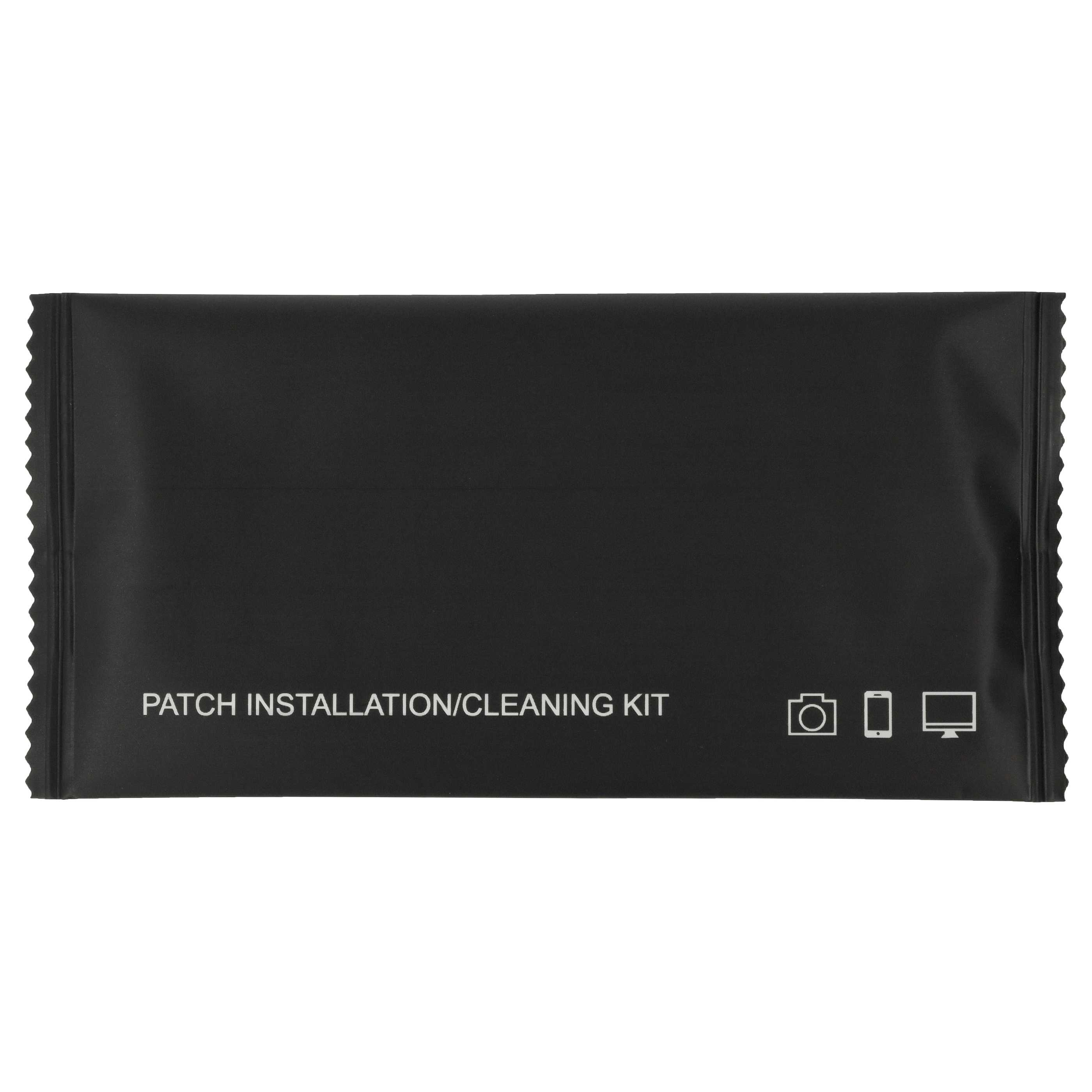 Schwarzes Paket mit Text 'PATCH INSTALLATION/CLEANING KIT' und Symbolen von Kamera, Telefon und Monitor.