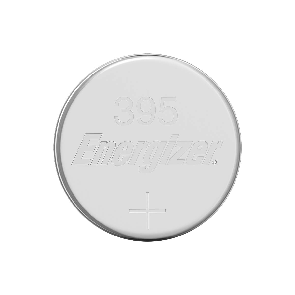 Srebrna bateria Energizer 395. Na górze widnieje numer 395, nazwa marki i symbol plusa.