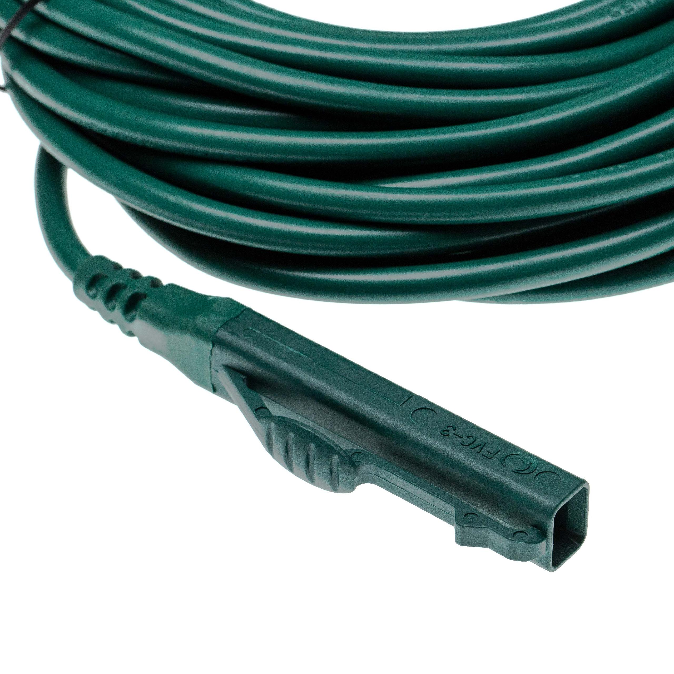 Ein grünes Verlängerungskabel liegt aufgerollt, mit einem Stecker am Ende. Kabel und Stecker haben einen passenden Grünton.