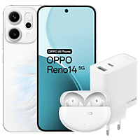 MediaMarkt OPPO Reno14 5G + Gratis Enco Air4 Pro & SUPERVOOC 80W Adapter - 512 GB Opal White aanbieding
