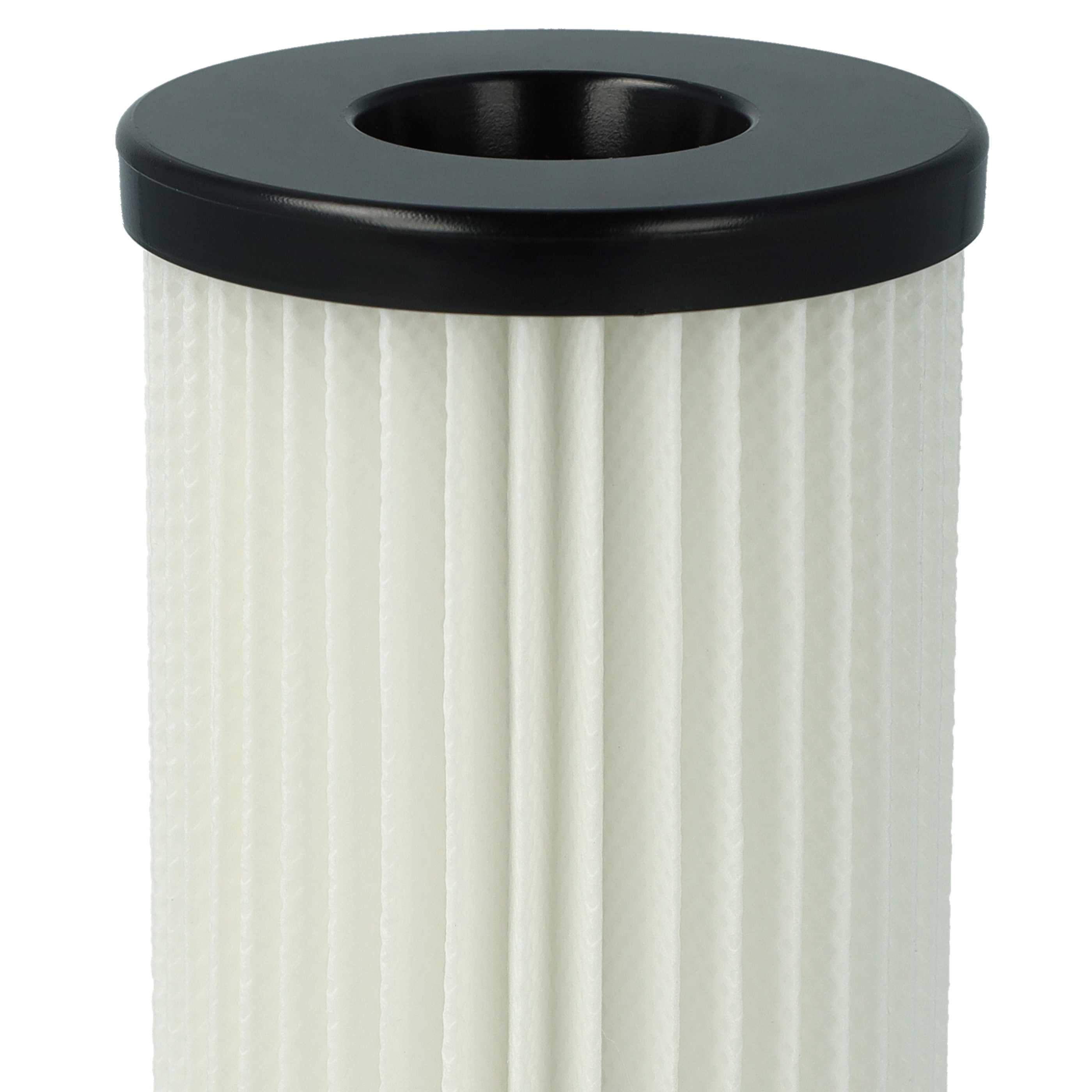 Ein zylindrischer Luftfilter mit schwarzer Kappe und weißem, plissiertem Filterkörper. Der Hintergrund ist weiß.