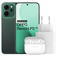 MediaMarkt OPPO Reno14 FS 5G + Gratis Enco Buds3 Pro & SUPERVOOC 45W Adapter - 512 GB Luminous Green aanbieding