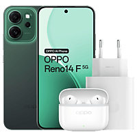 MediaMarkt OPPO Reno14 F 5G + Gratis Enco Buds3 Pro & SUPERVOOC 45W Adapter - 256 GB Luminous Green aanbieding
