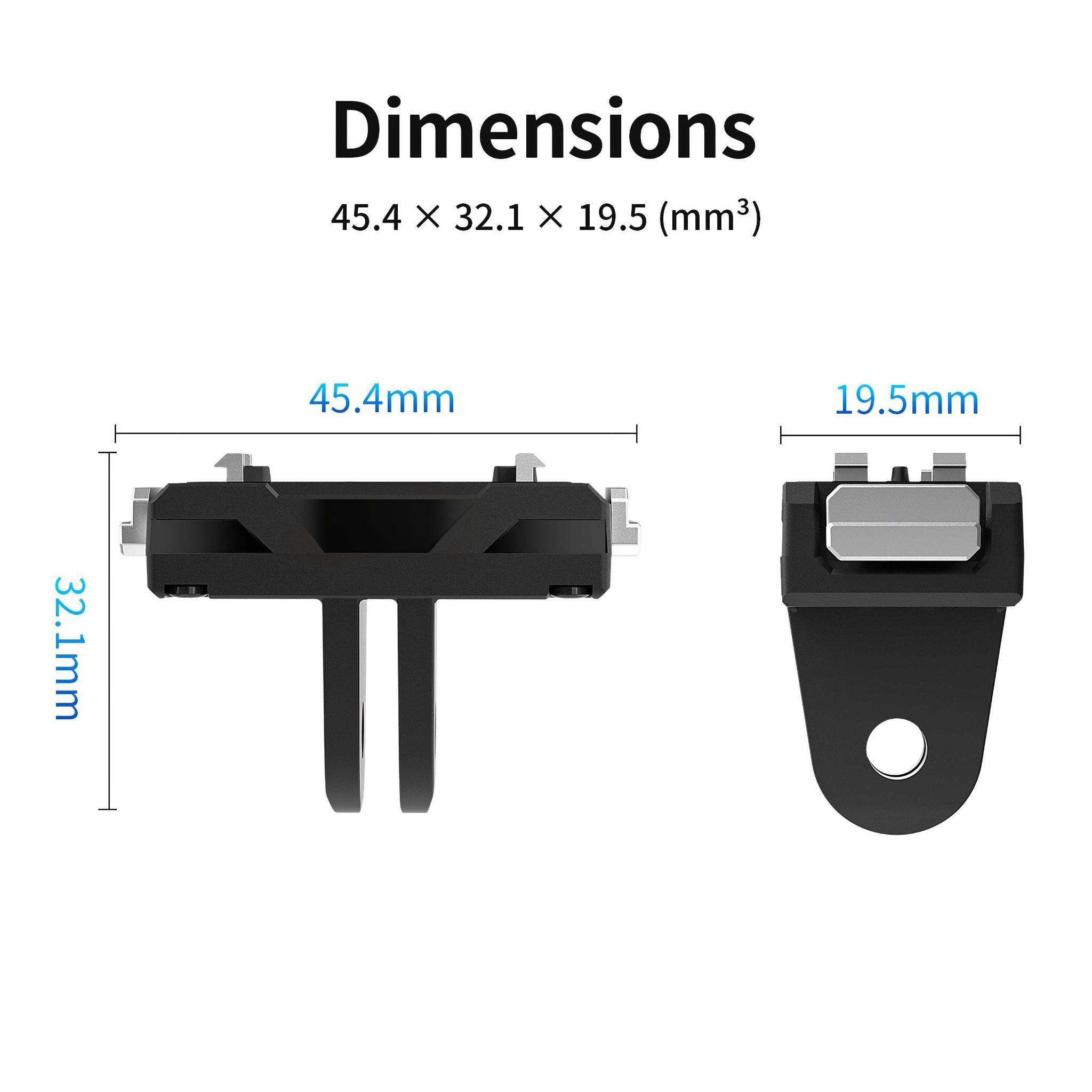 Diagramm mit den Abmessungen eines schwarzen Objekts: 45,4 mm x 32,1 mm x 19,5 mm. Zwei Ansichten, Seite und oben, zeigen das Objekt.