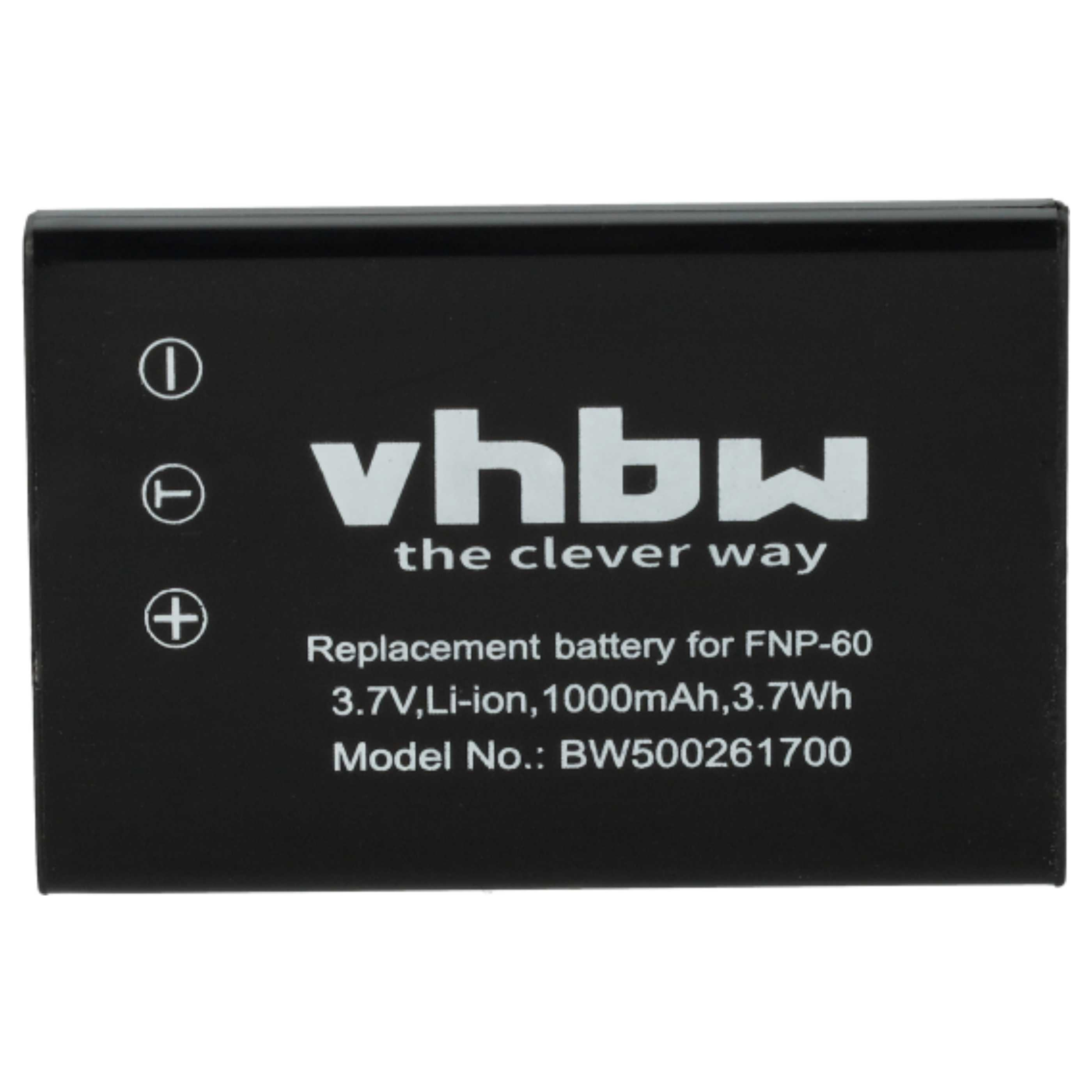 Schwarzer Akku mit weißem Text, vhbw-Logo und Spezifikationen: 3,7 V Li-Ion, 1000 mAh, Modell BW500261700.