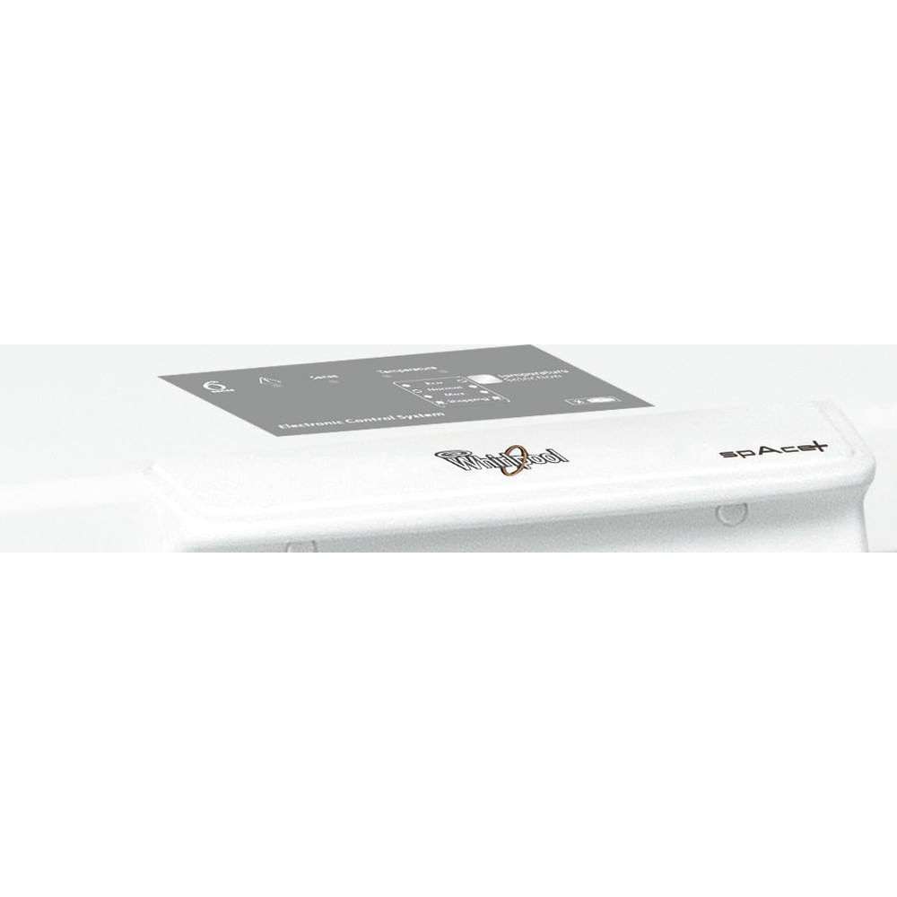 Un pannello di controllo spa bianco con il logo Whirlpool e il testo 'spAcet'. Un display digitale mostra le impostazioni. Le parole 'Electronic Control System' sono visibili.