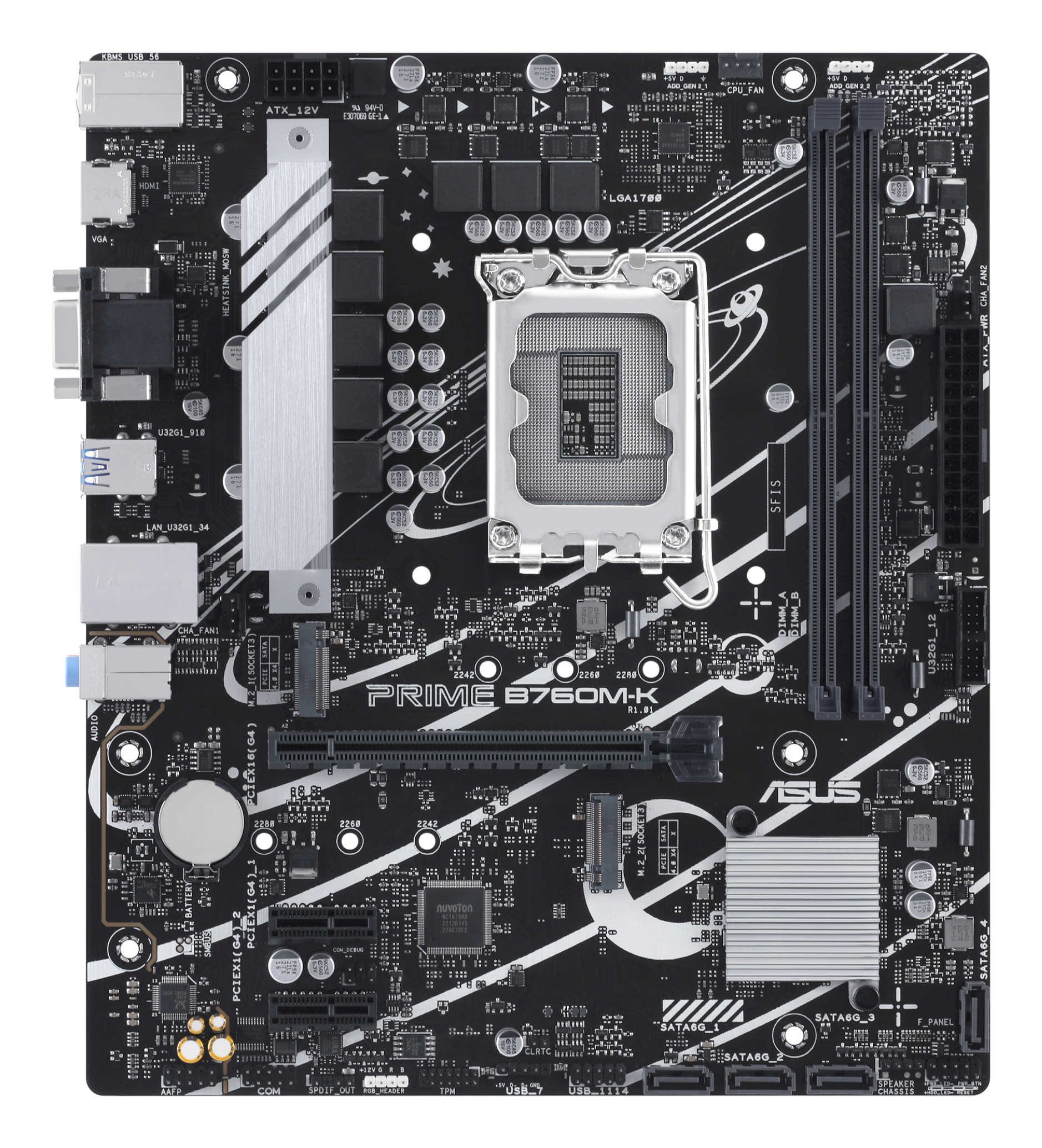 Scheda madre ASUS Prime B760M-K nera con vari componenti, slot e porte.
