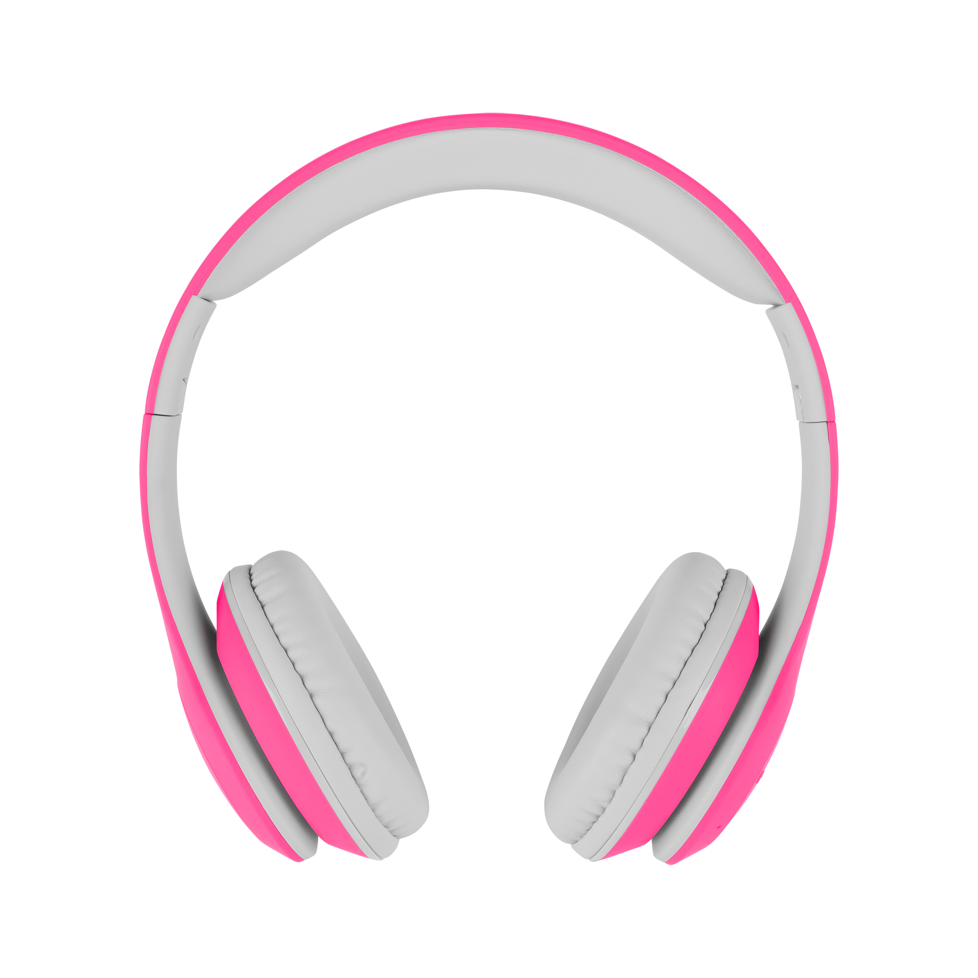 Różowe i białe słuchawki na białym tle. Słuchawki są wyśrodkowane i mają nowoczesny design.