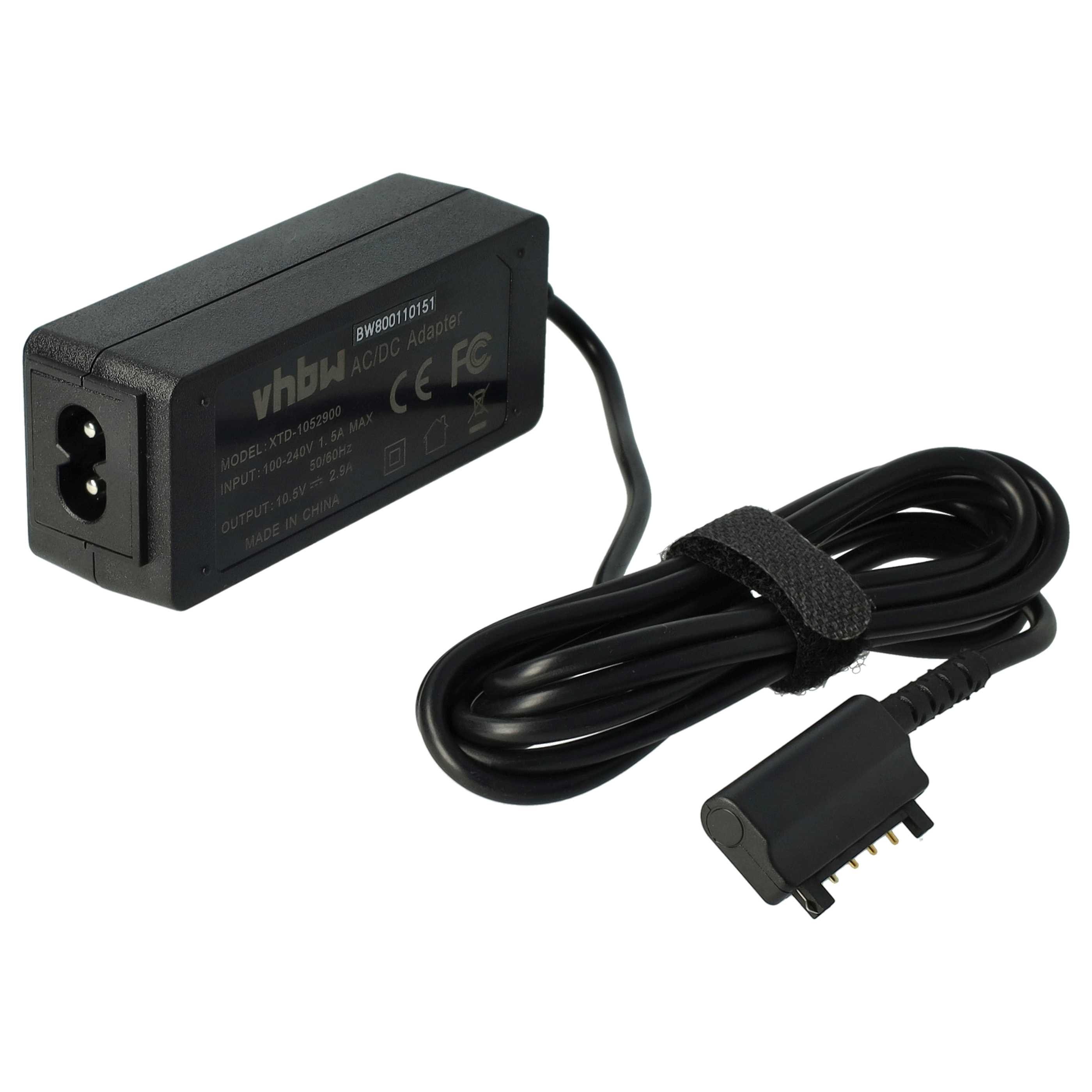 Schwarzer AC/DC-Adapter mit schwarzem Kabel. Auf dem Adapter steht 'vhbw AC/DC Adapter' und weitere technische Details.
